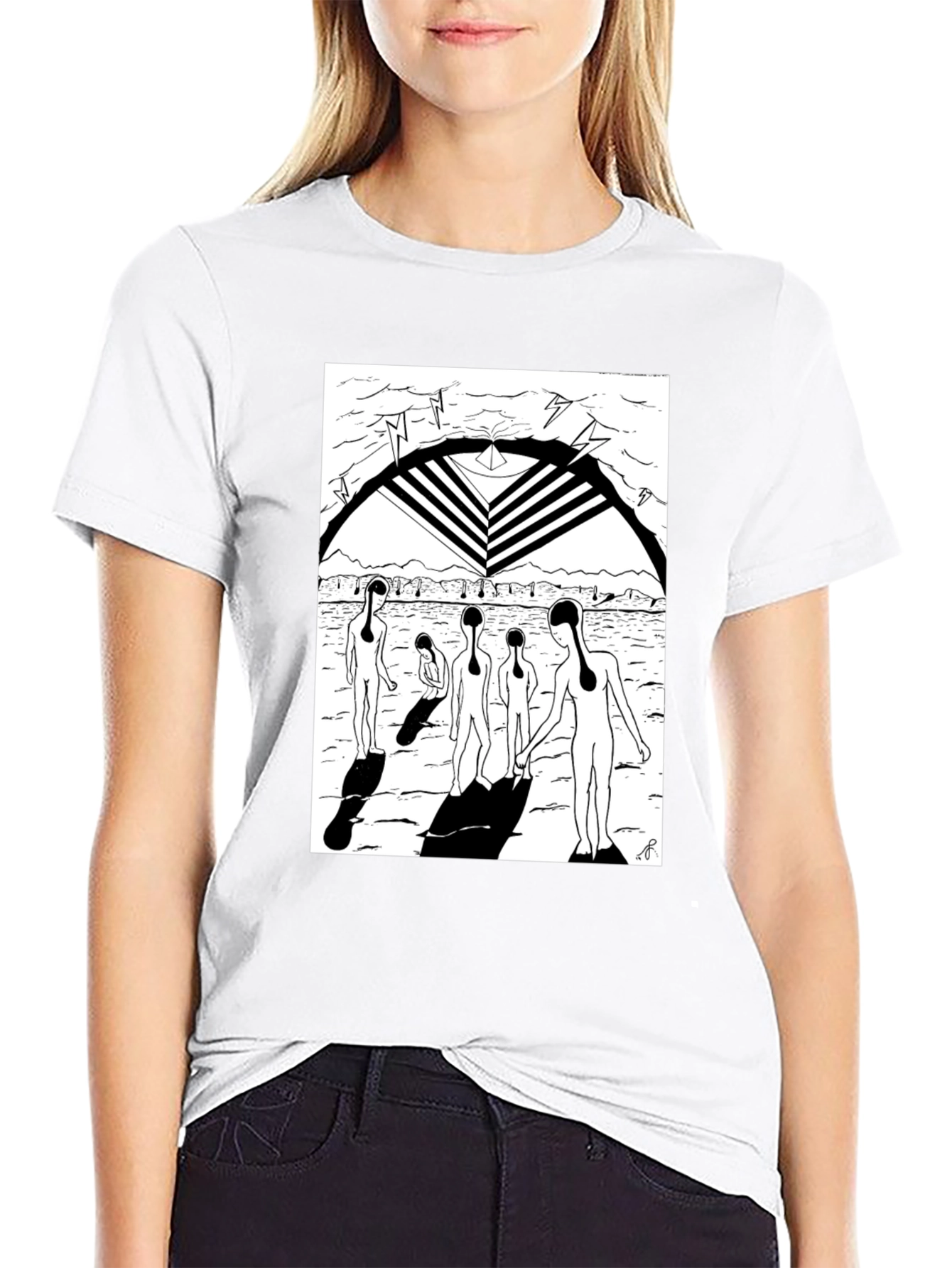 Abstract Graphic Print Black Crew Neck T-Shirt