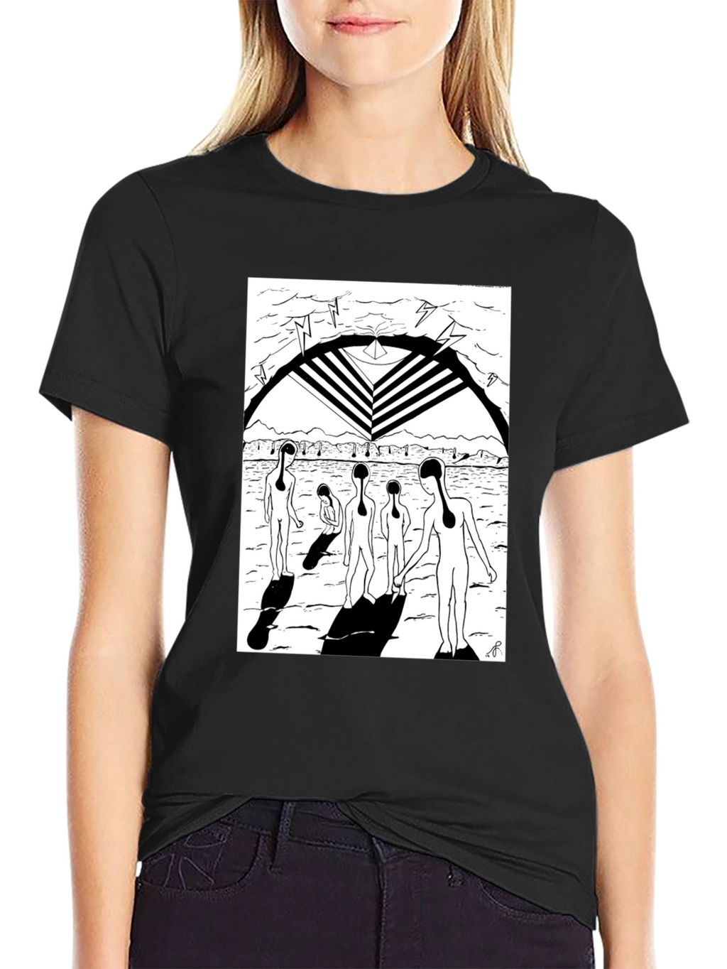 Abstract Graphic Print Black Crew Neck T-Shirt