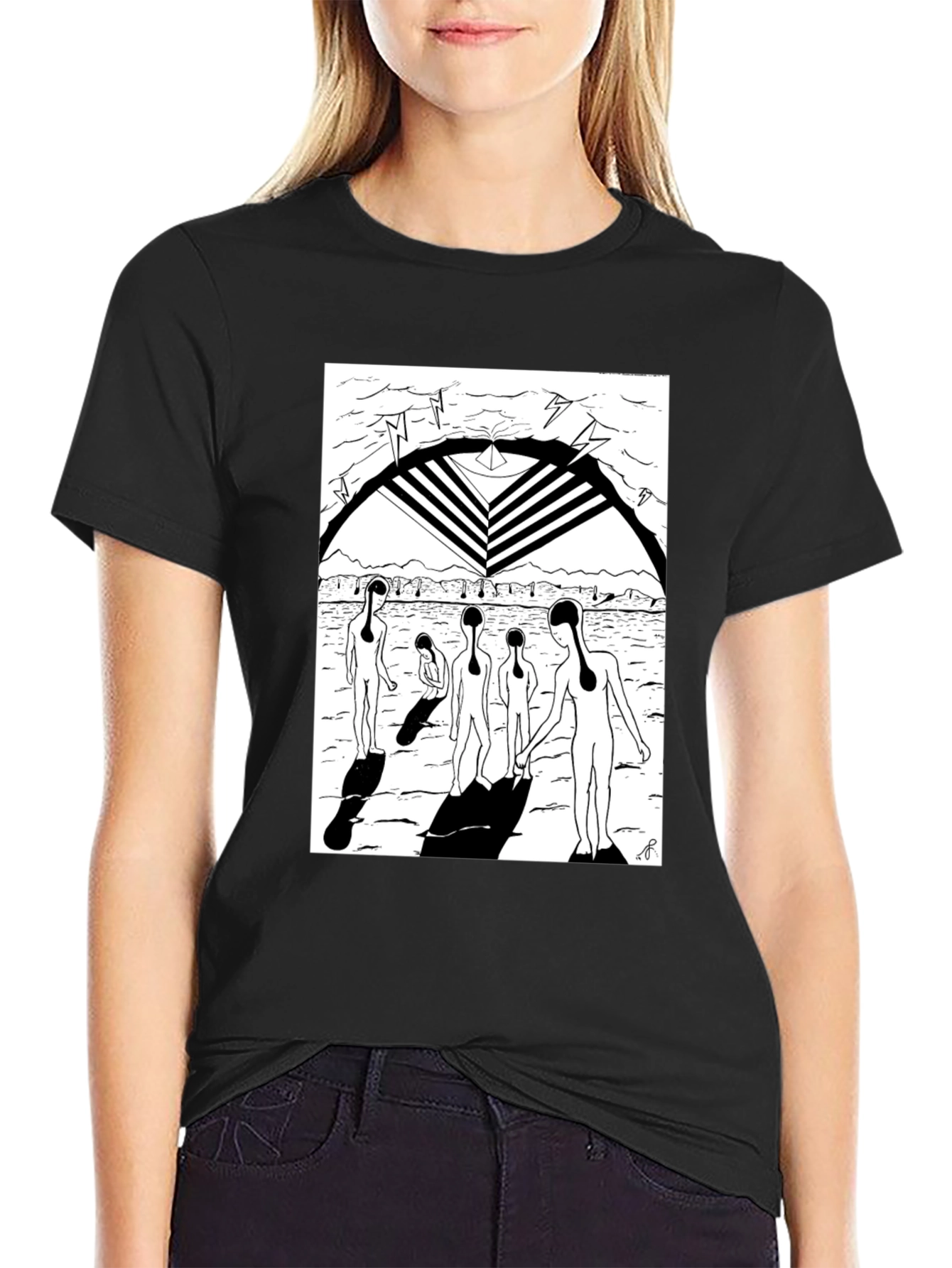 Abstract Graphic Print Black Crew Neck T-Shirt