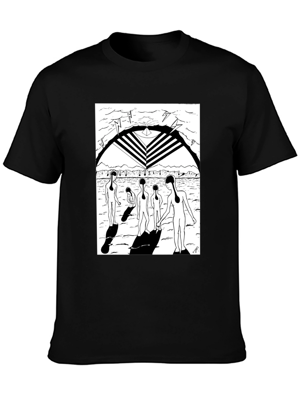 Abstract Graphic Print Black Crew Neck T-Shirt