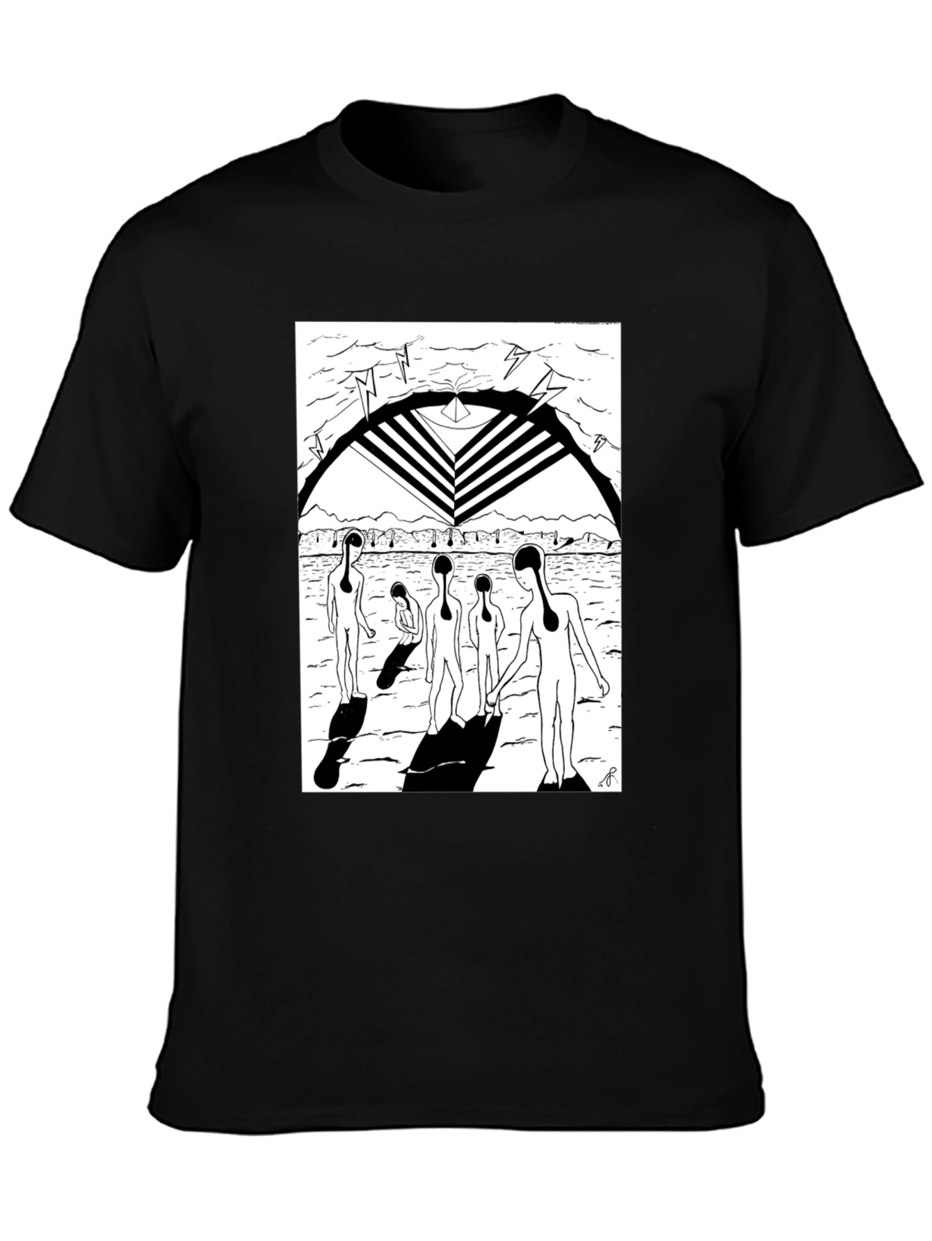 Abstract Graphic Print Black Crew Neck T-Shirt
