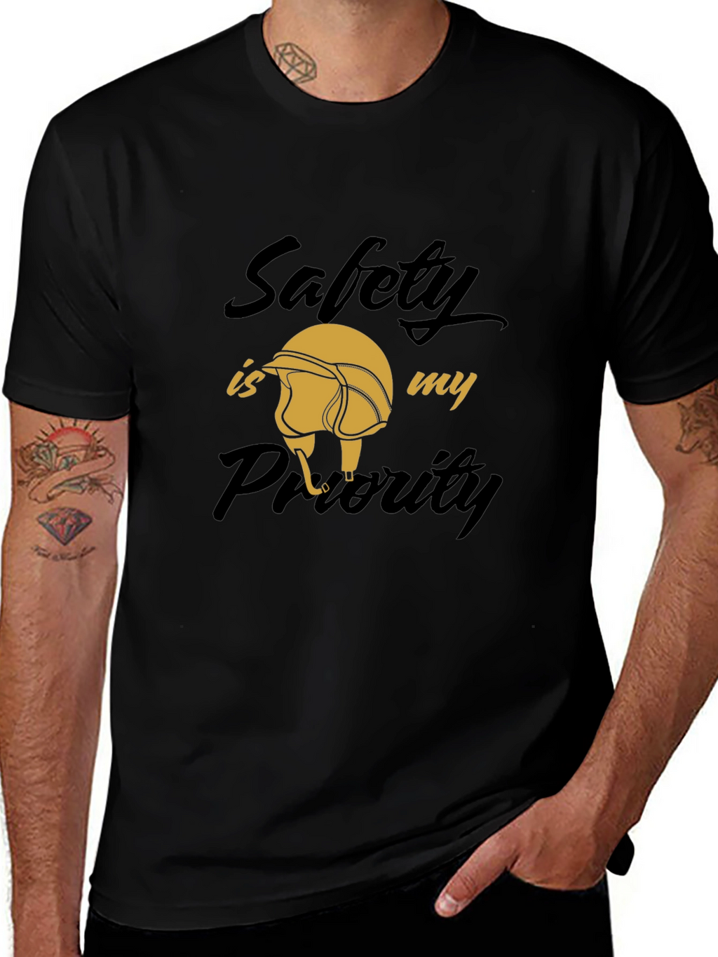 Safety First Graphic Tee - Black Cotton T-Shirt