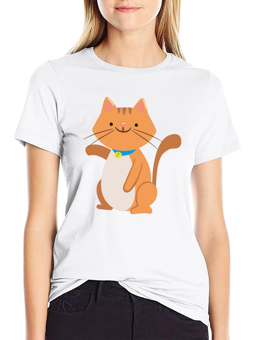 Cute Cartoon Cat Graphic Black T-Shirt