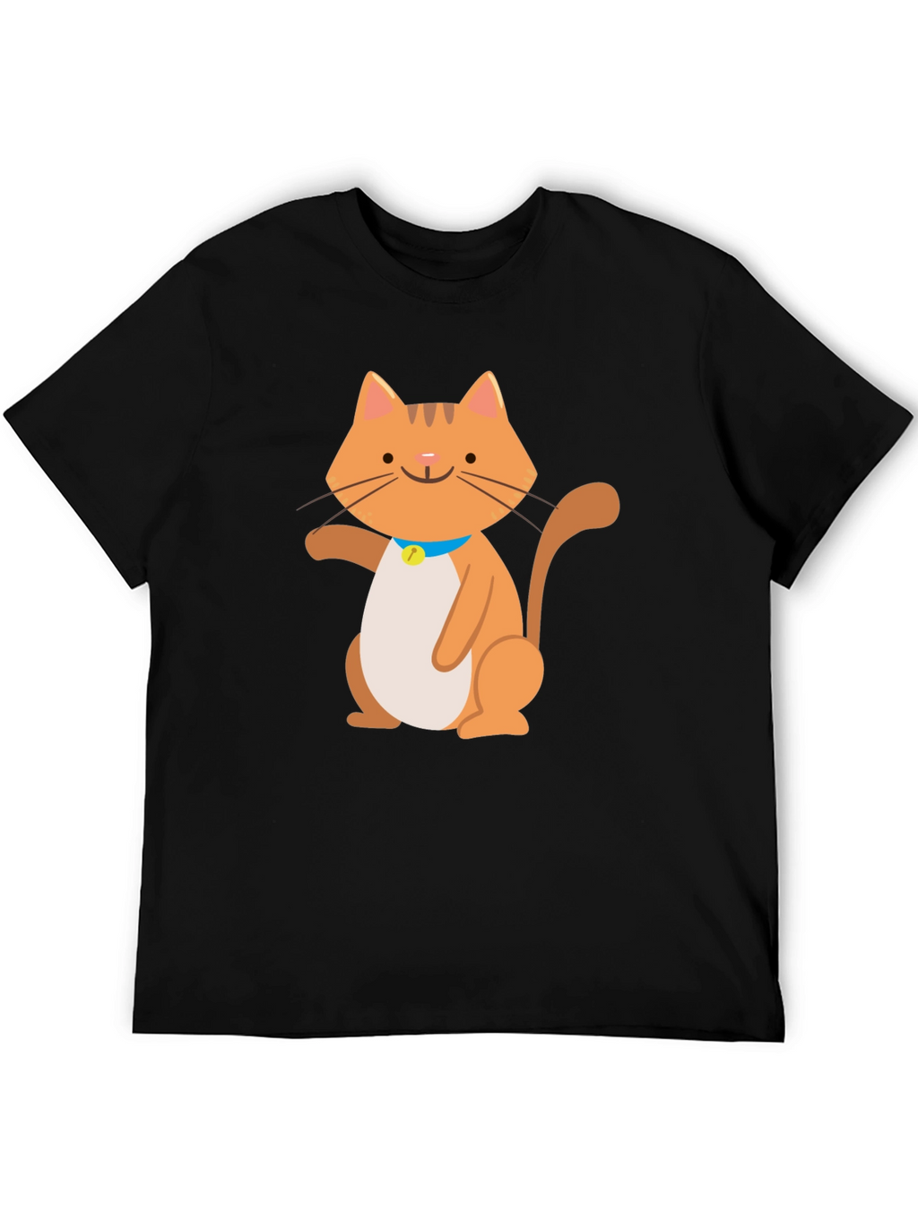 Cute Cartoon Cat Graphic Black T-Shirt