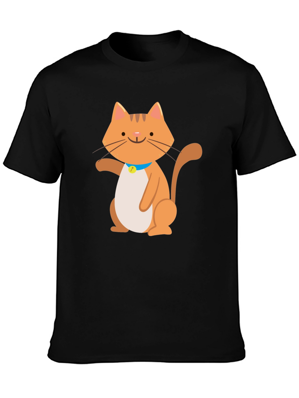 Cute Cartoon Cat Graphic Black T-Shirt