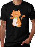 Cute Cartoon Cat Graphic Black T-Shirt