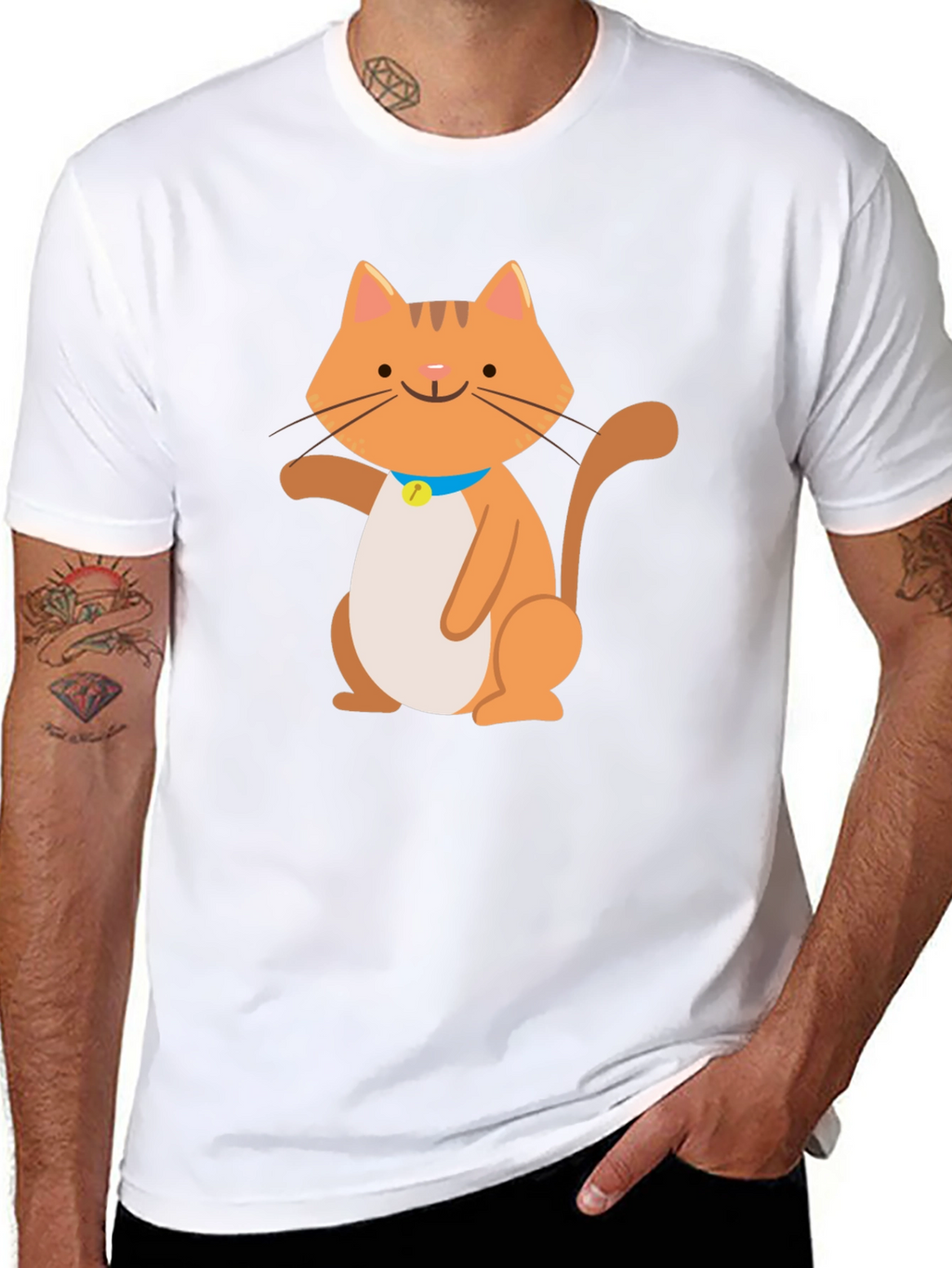Cute Cartoon Cat Graphic Black T-Shirt
