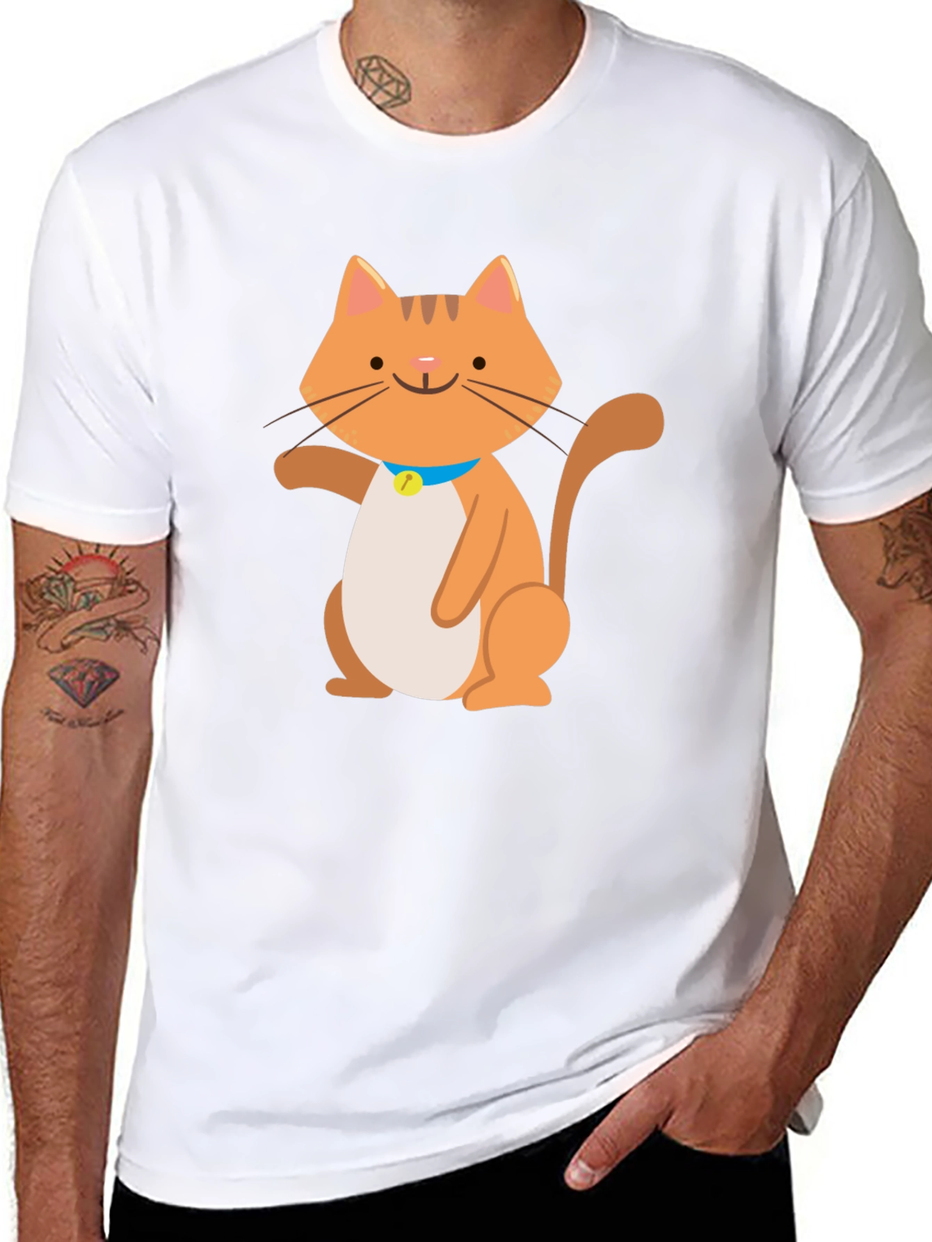 Cute Cartoon Cat Graphic Black T-Shirt