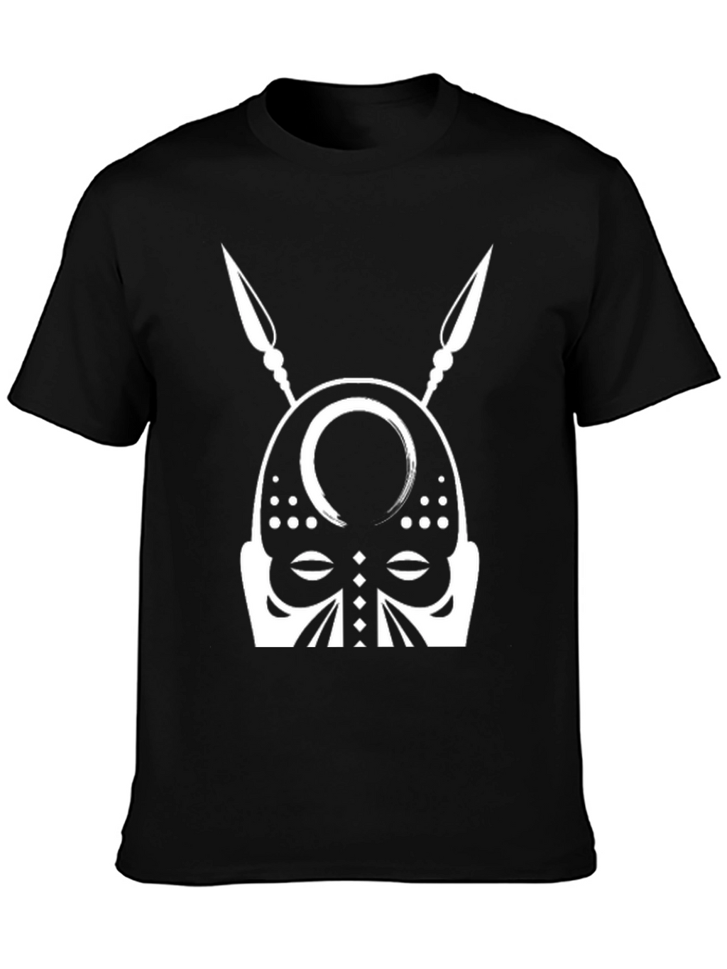 Tribal Mask Graphic Tee - Black Cotton T-Shirt