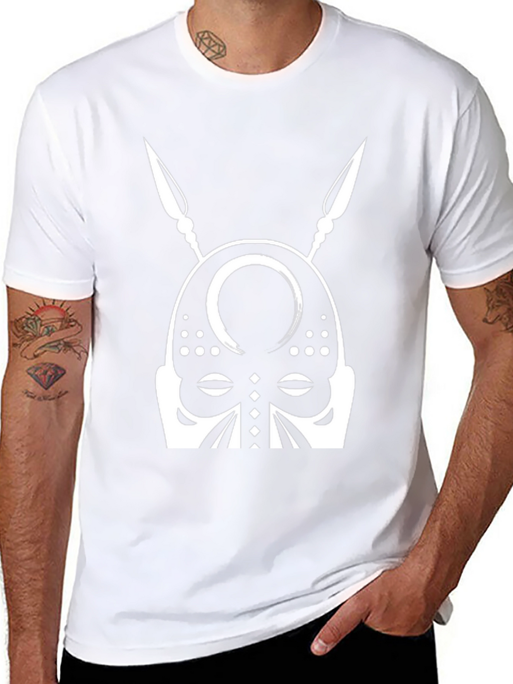 Tribal Mask Graphic Tee - Black Cotton T-Shirt