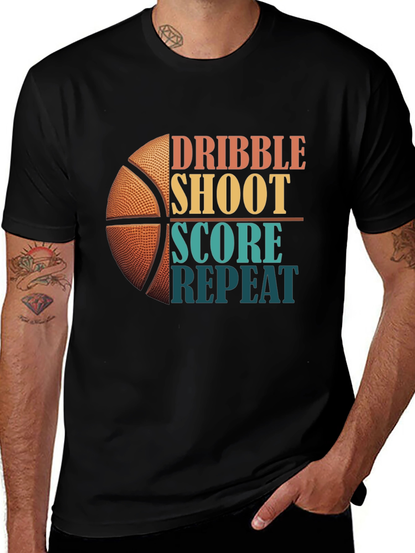 Dribble Shoot Score Repeat Basketball Graphic Tee