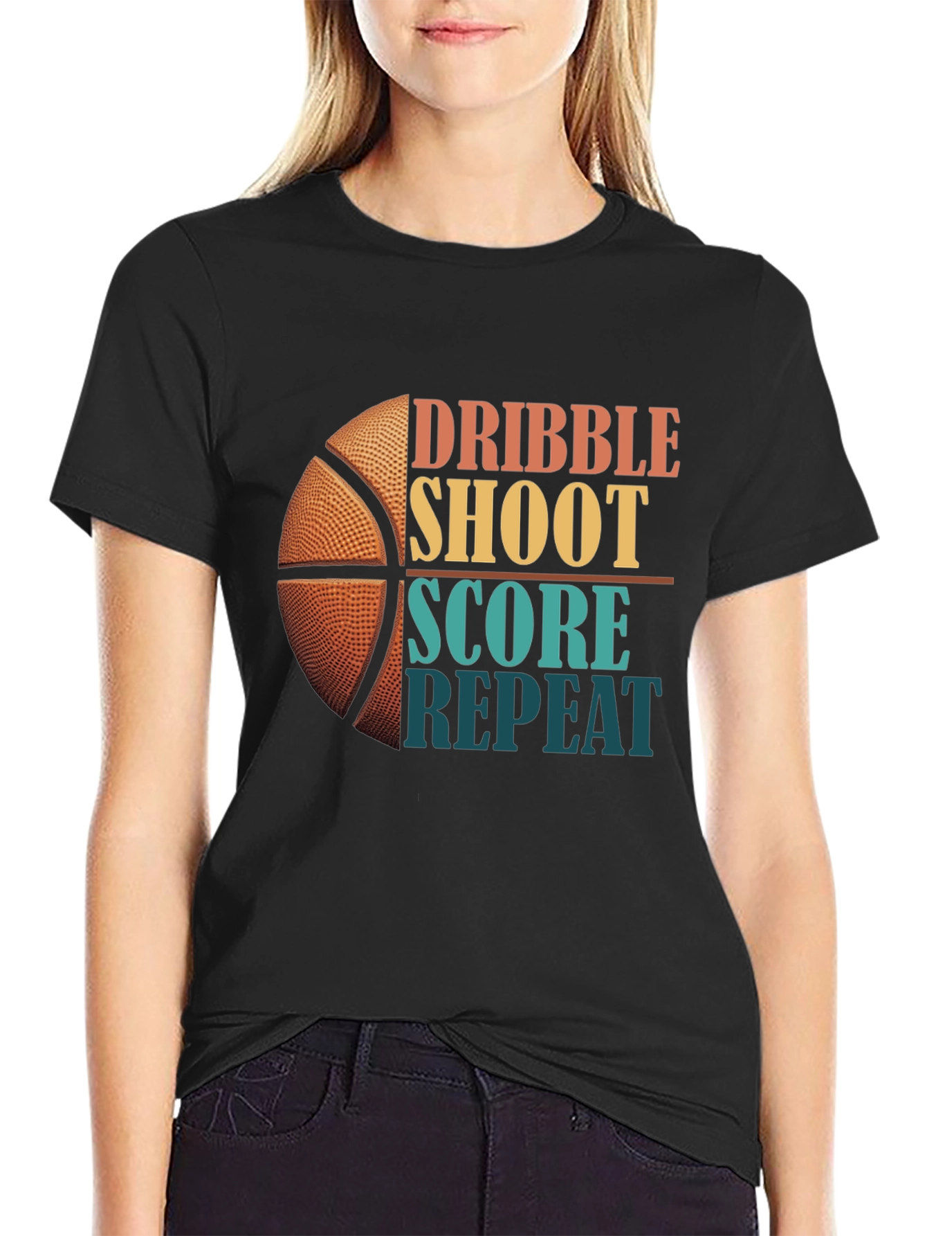 Dribble Shoot Score Repeat Basketball Graphic Tee