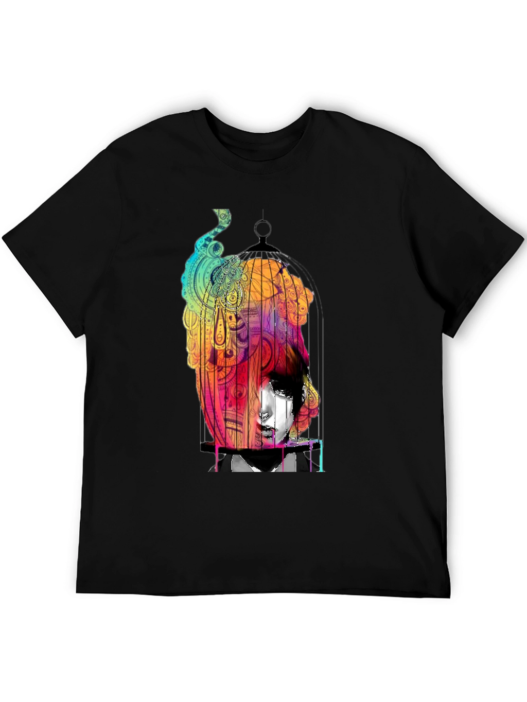 Abstract Birdcage Graphic Black T-Shirt