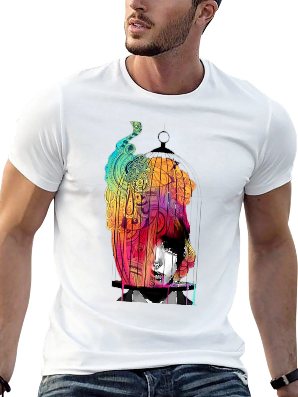 Abstract Birdcage Graphic Black T-Shirt