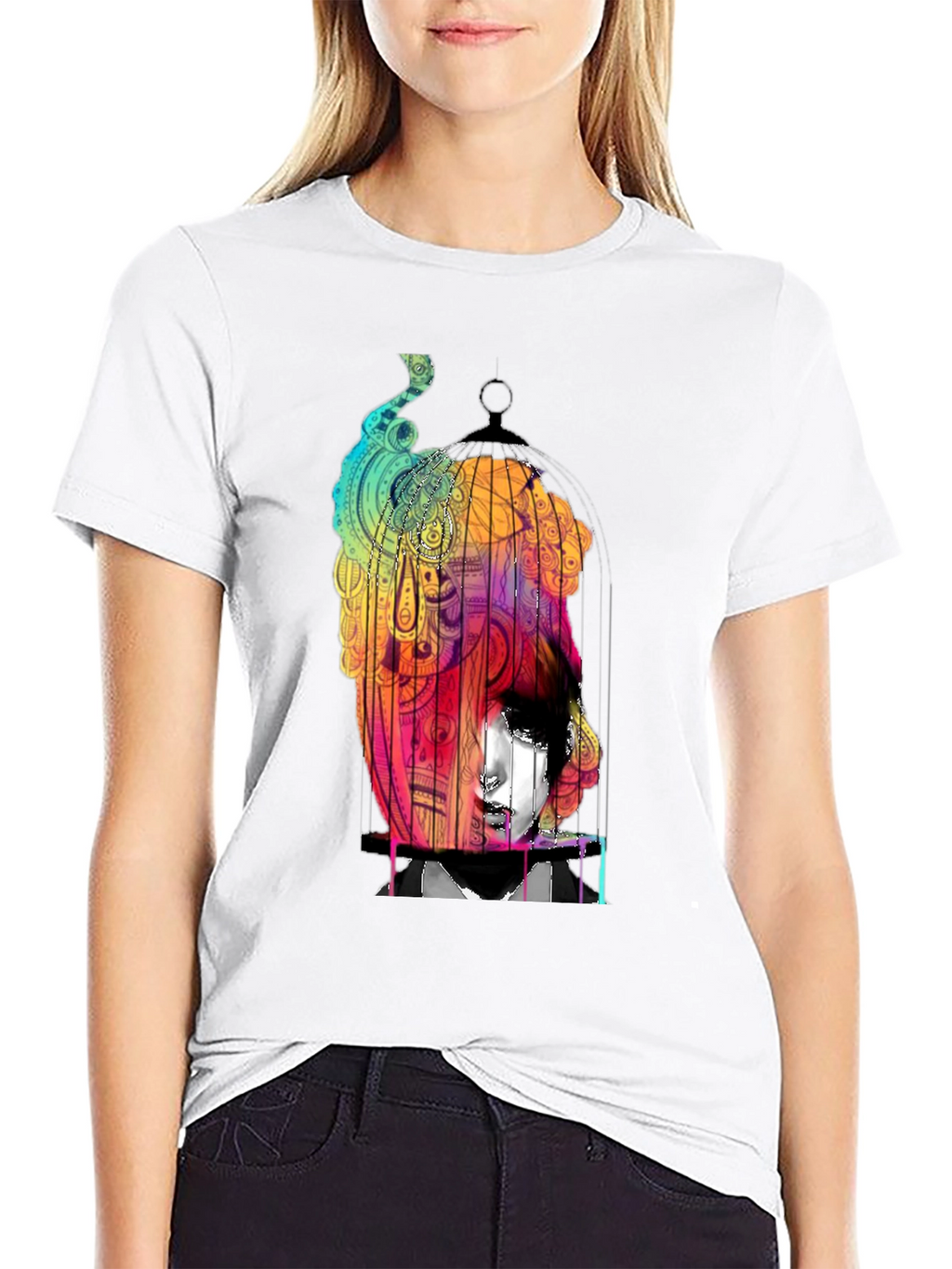 Abstract Birdcage Graphic Black T-Shirt