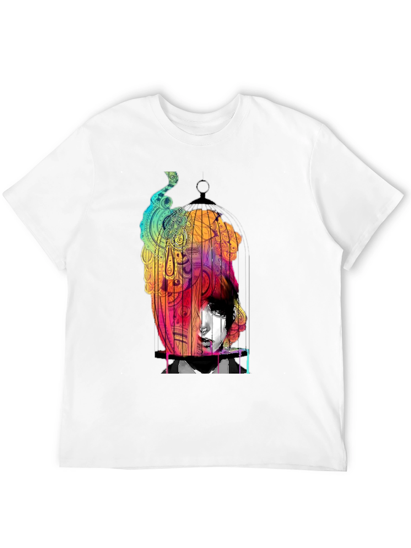 Abstract Birdcage Graphic Black T-Shirt