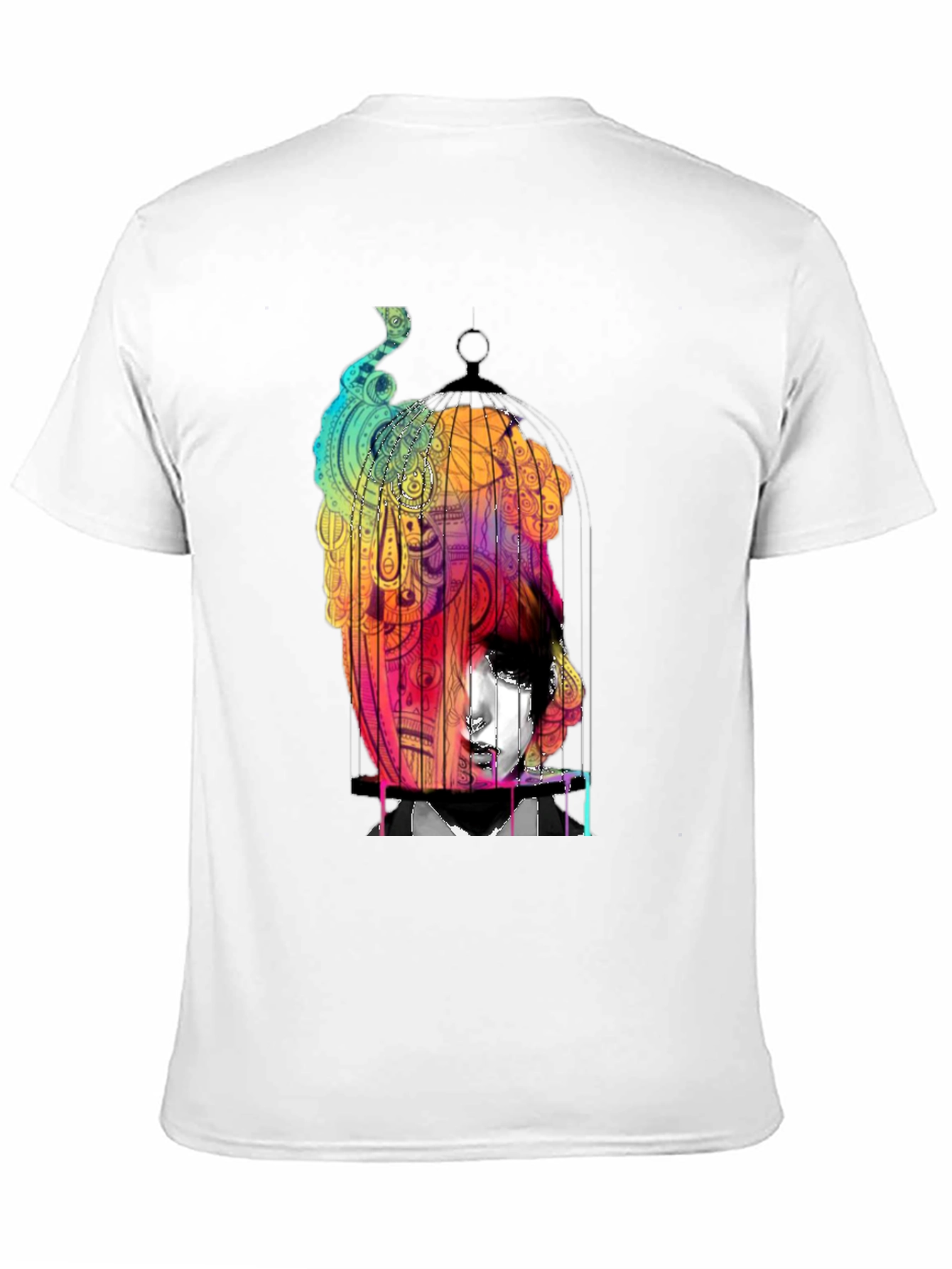 Abstract Birdcage Graphic Black T-Shirt