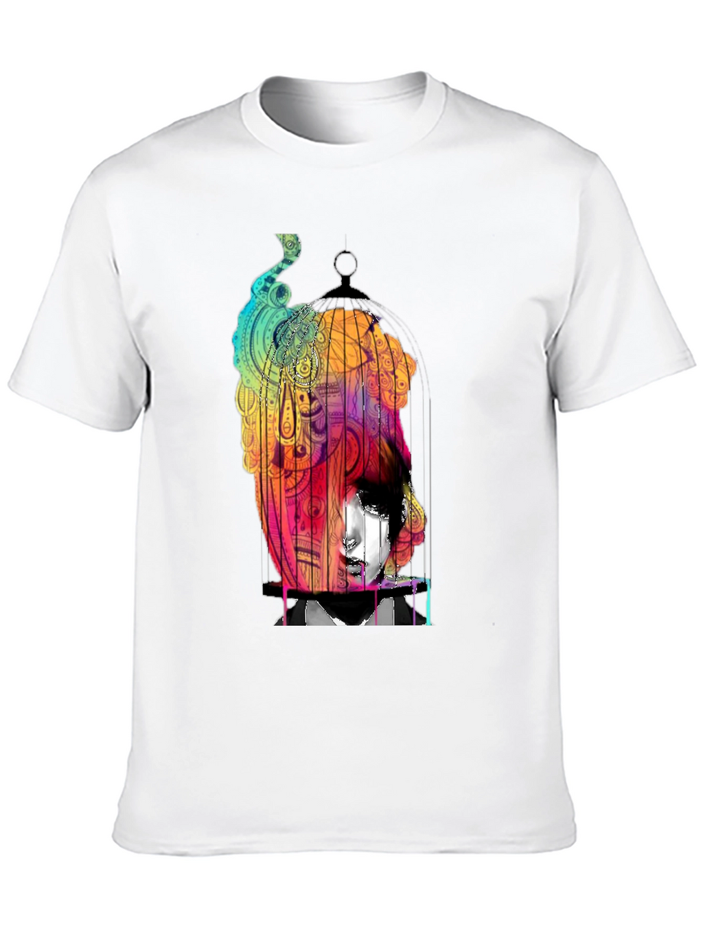 Abstract Birdcage Graphic Black T-Shirt