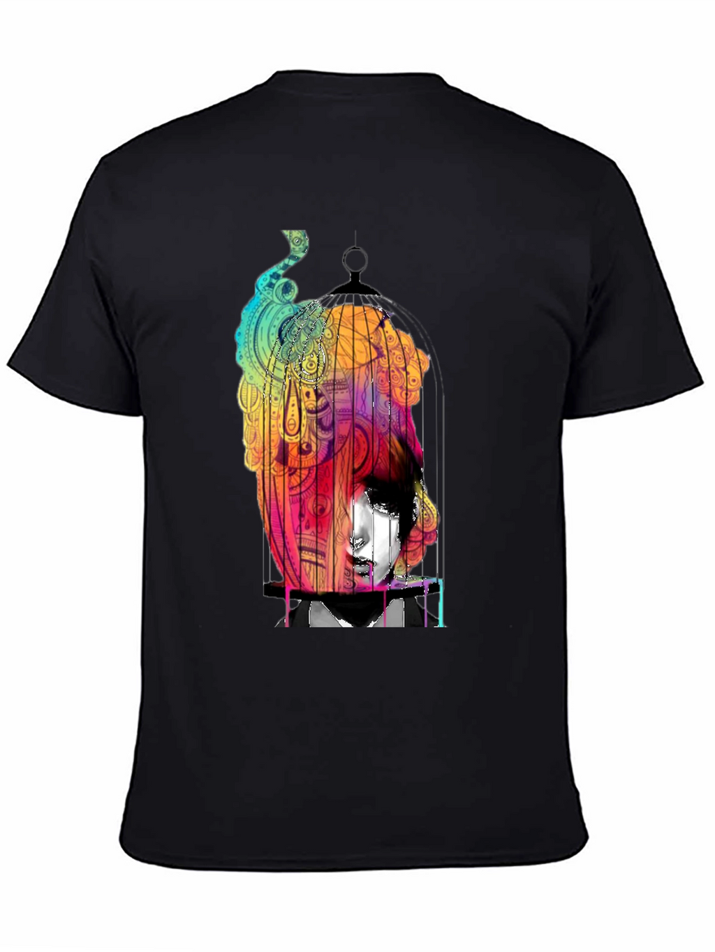 Abstract Birdcage Graphic Black T-Shirt