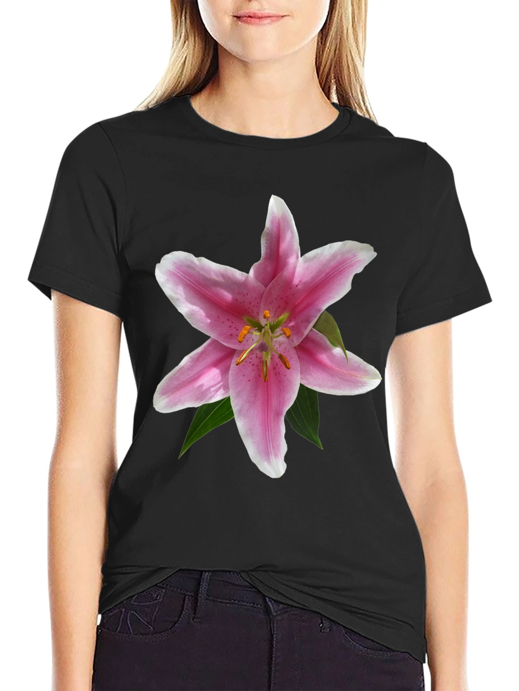 Floral Lily Graphic T-Shirt - Black Casual Tee