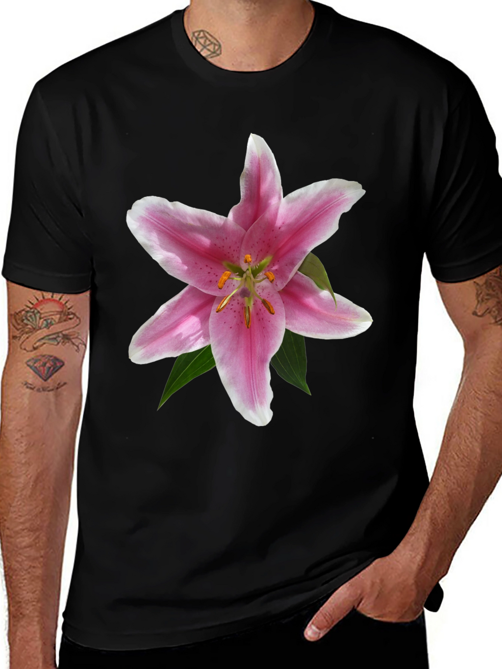 Floral Lily Graphic T-Shirt - Black Casual Tee