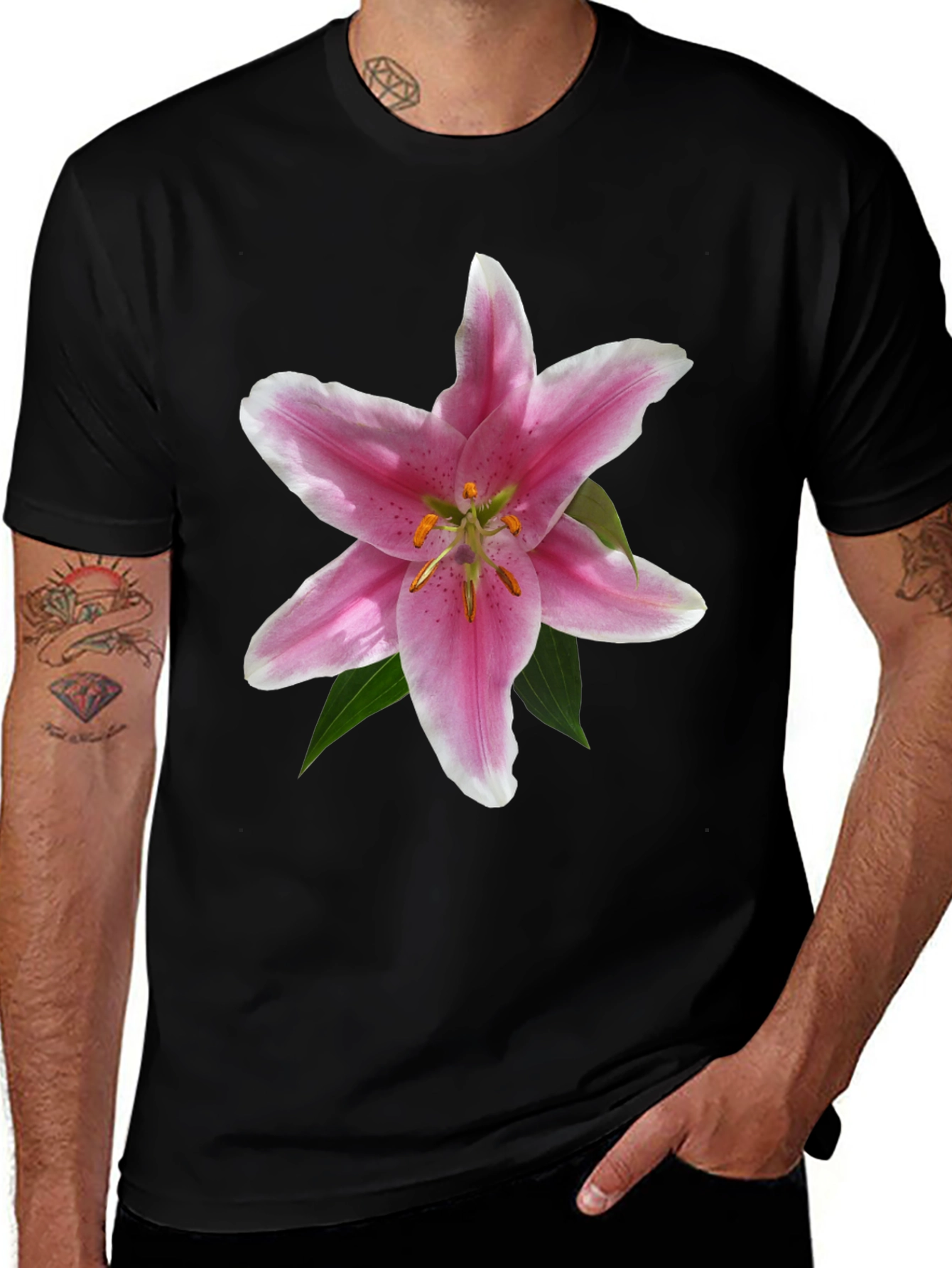 Floral Lily Graphic T-Shirt - Black Casual Tee