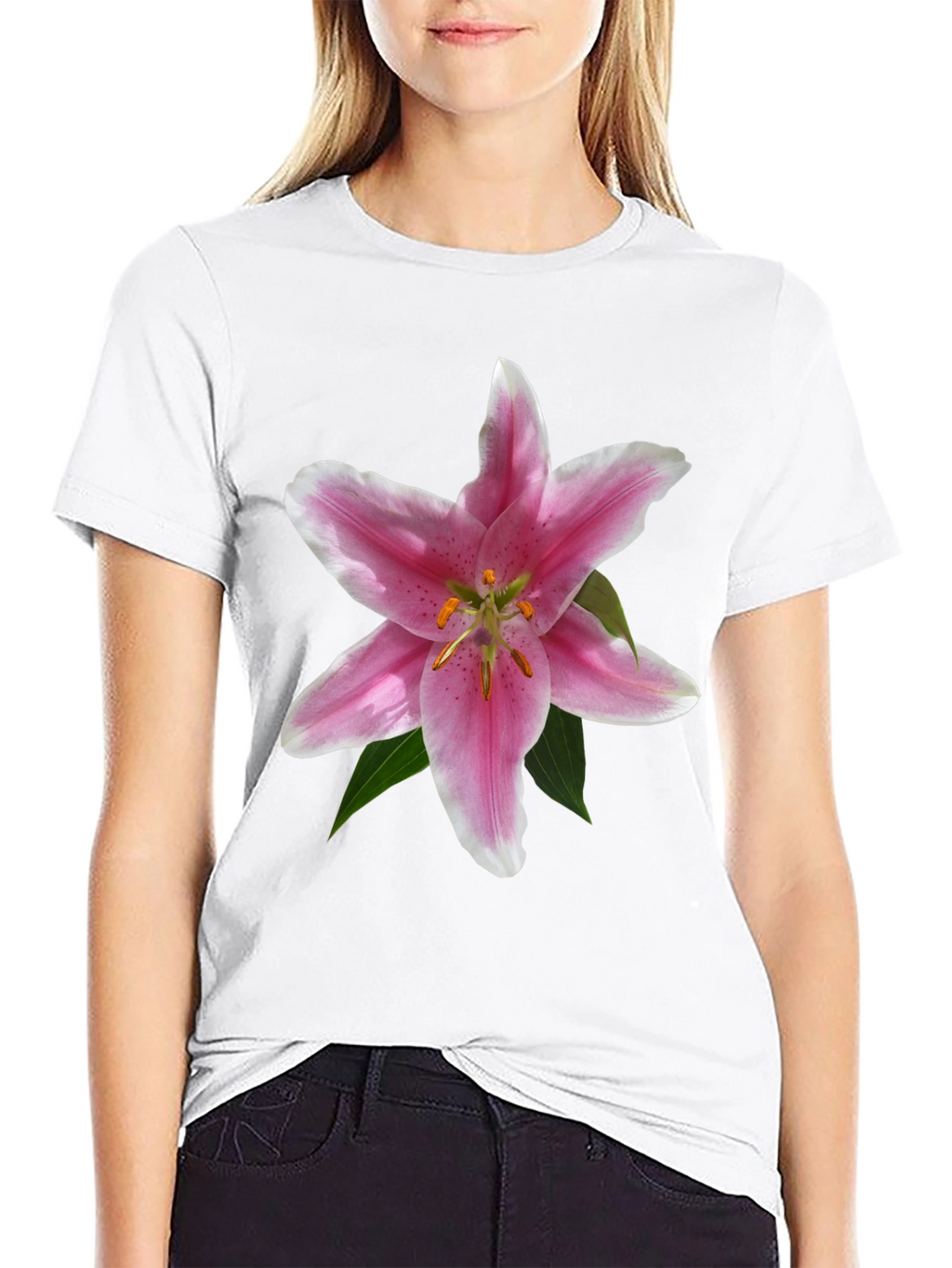 Floral Lily Graphic T-Shirt - Black Casual Tee