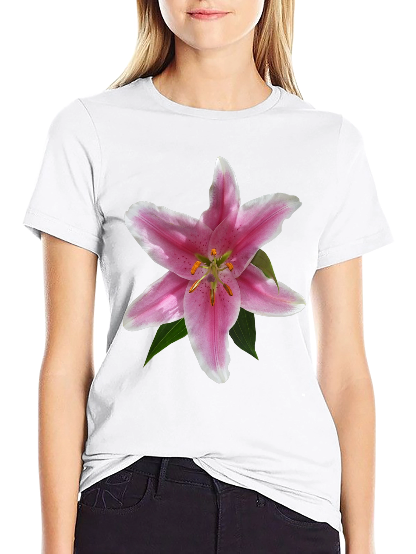 Floral Lily Graphic T-Shirt - Black Casual Tee