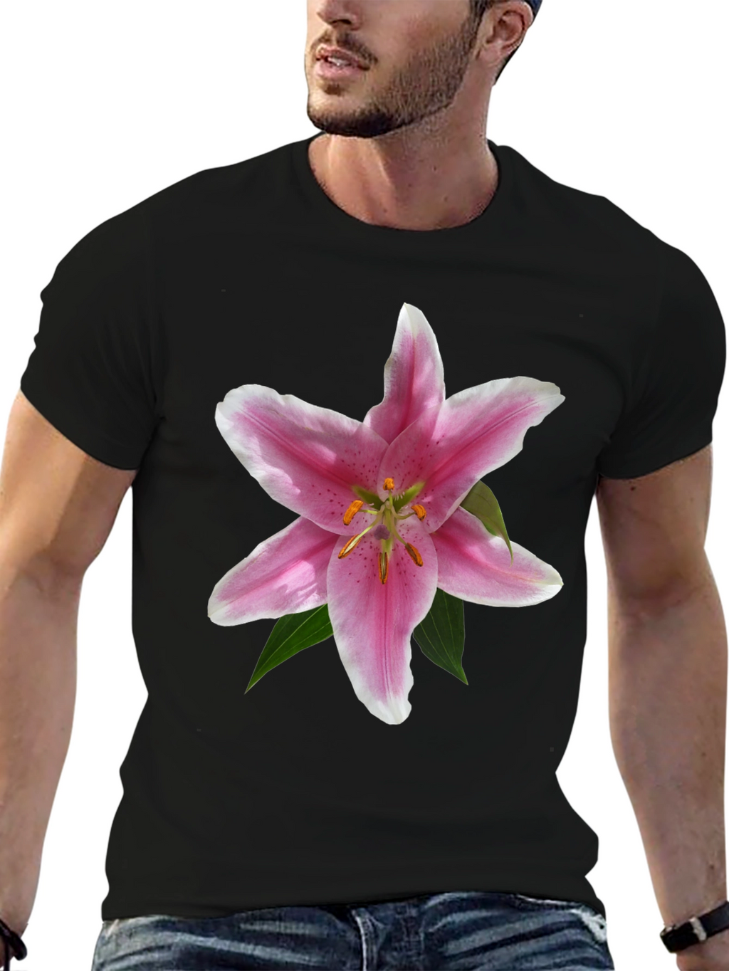 Floral Lily Graphic T-Shirt - Black Casual Tee
