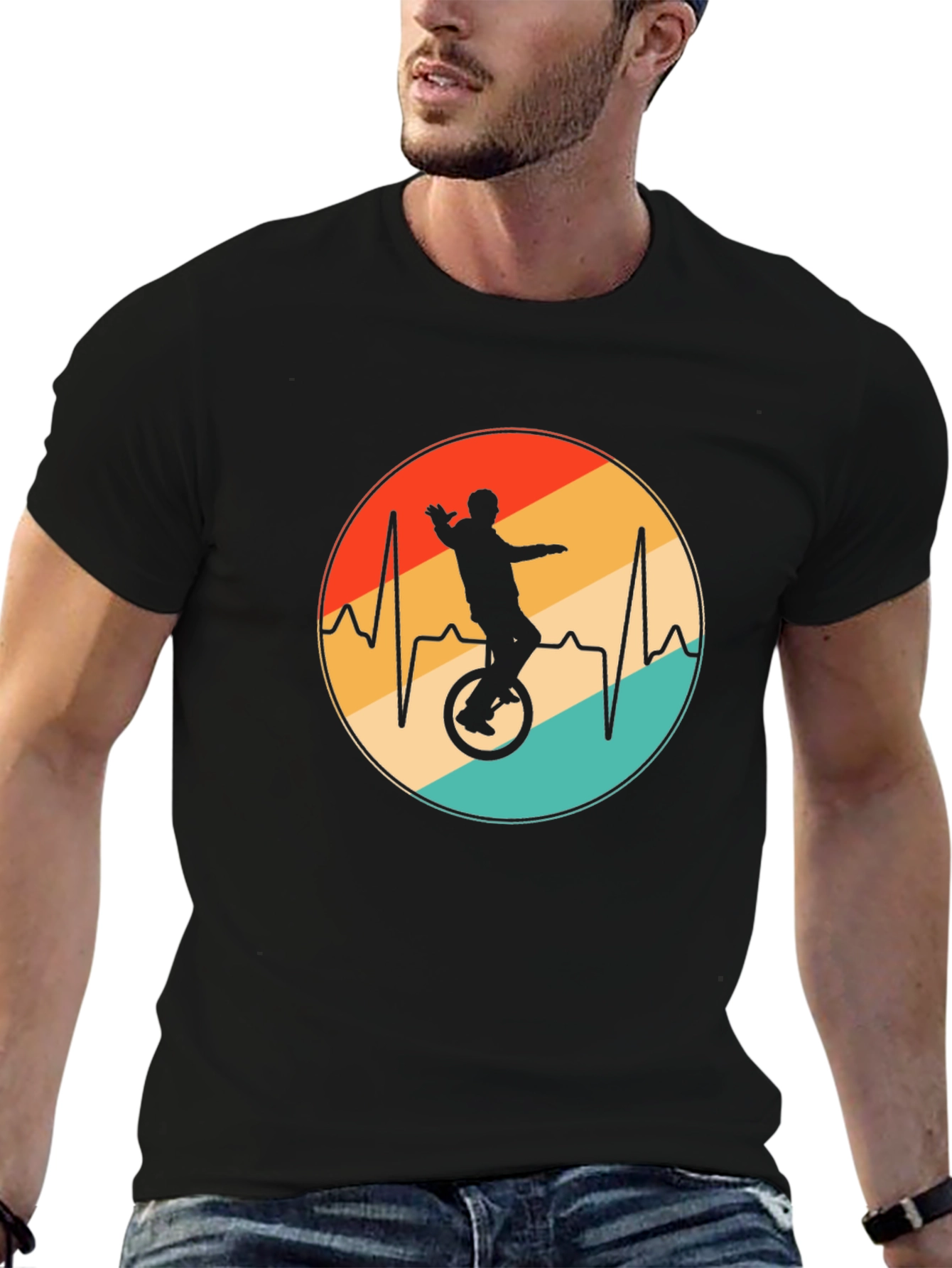 Unicycle Heartbeat Black T-Shirt