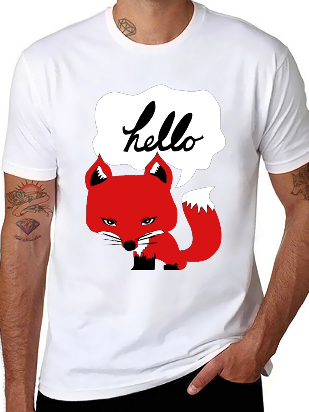 Hello Fox Graphic T-Shirt - Mens Black Tee