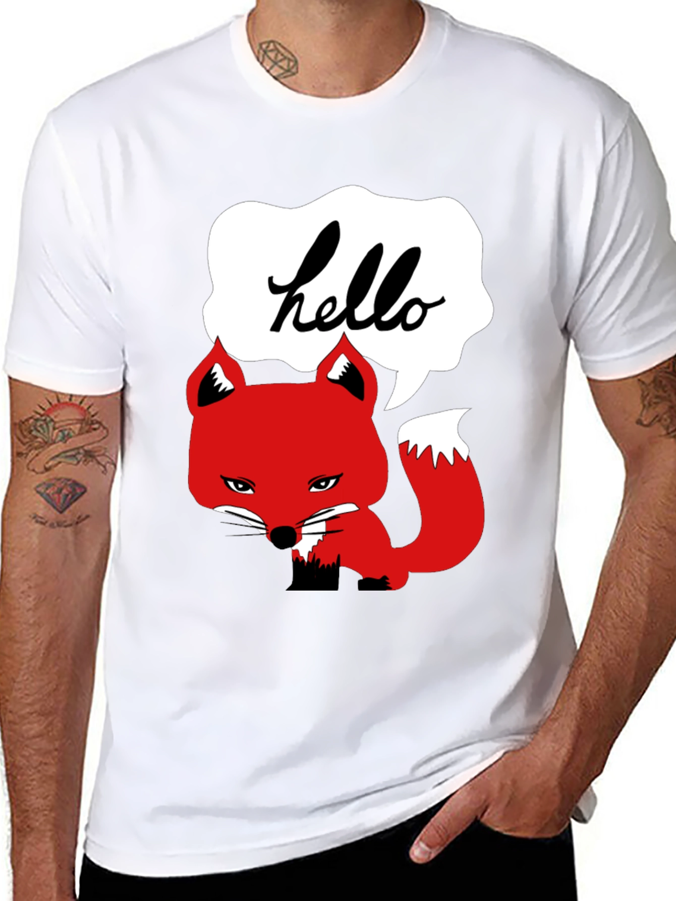 Hello Fox Graphic T-Shirt - Mens Black Tee