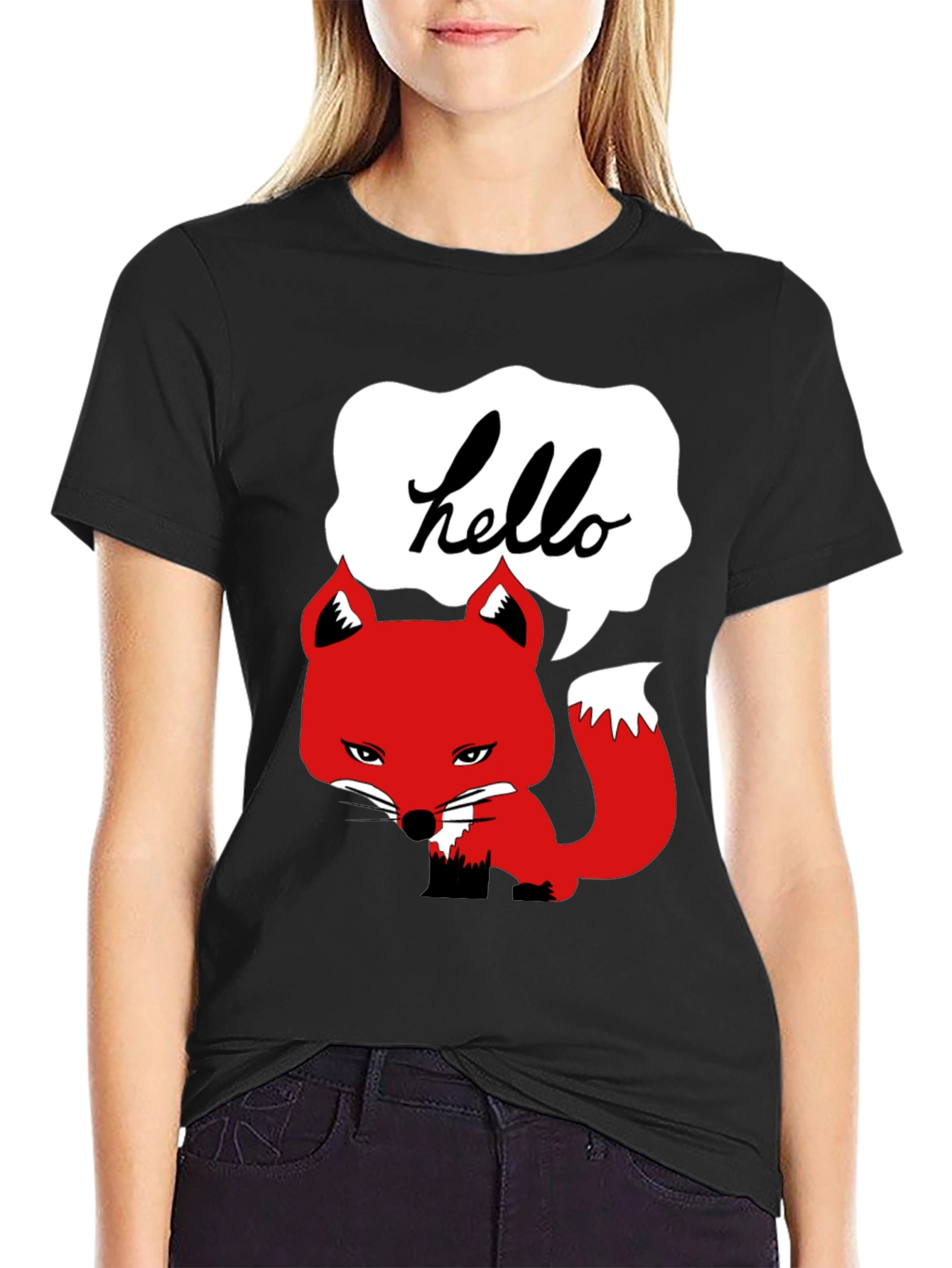 Hello Fox Graphic T-Shirt - Mens Black Tee