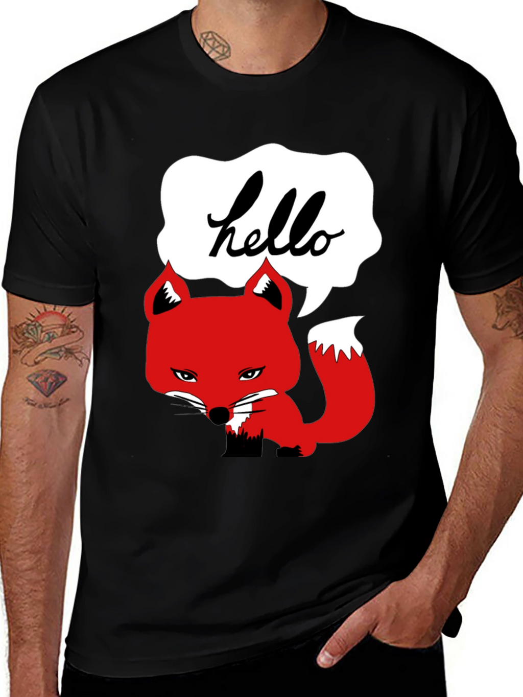 Hello Fox Graphic T-Shirt - Mens Black Tee