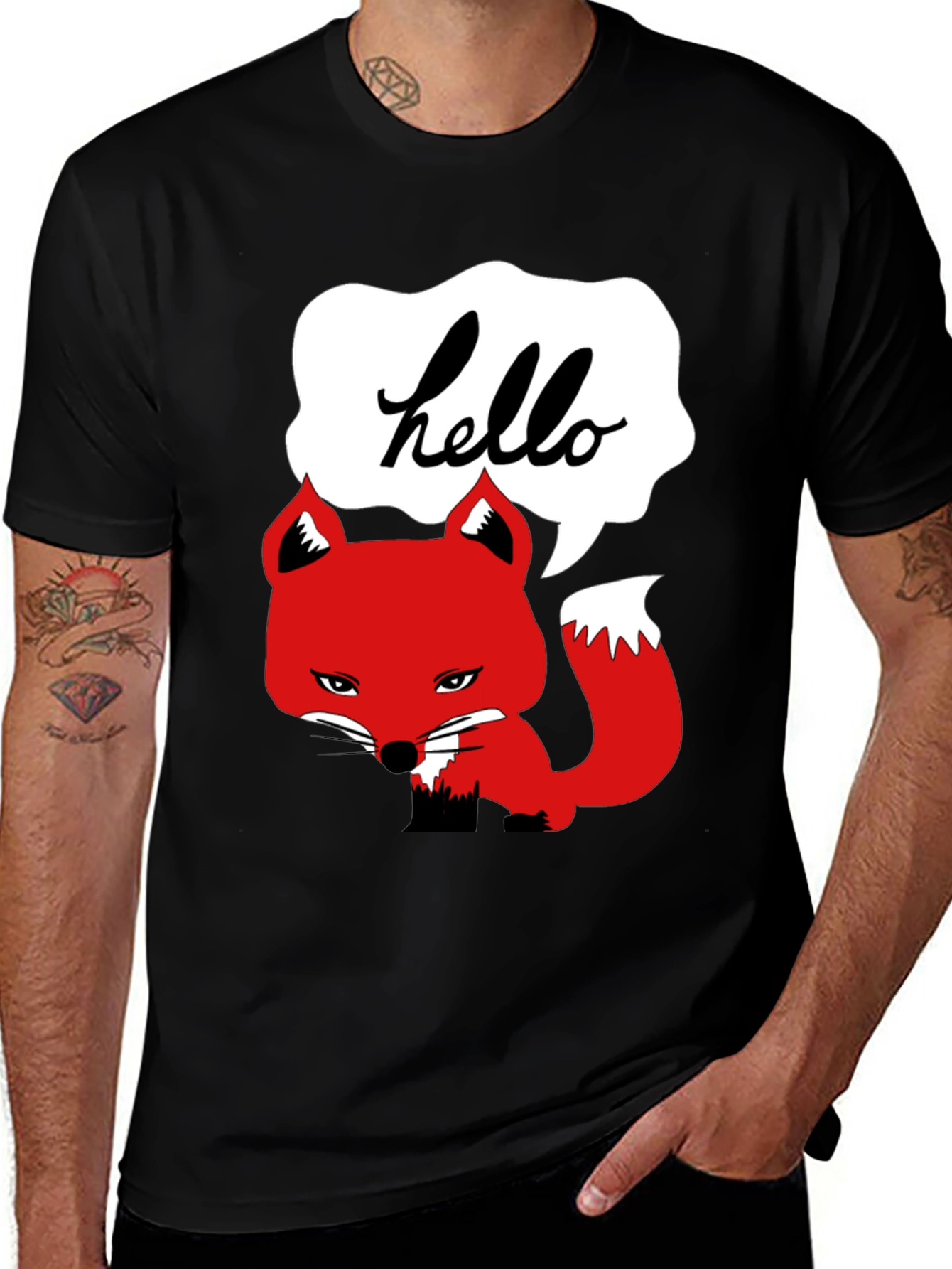 Hello Fox Graphic T-Shirt - Mens Black Tee