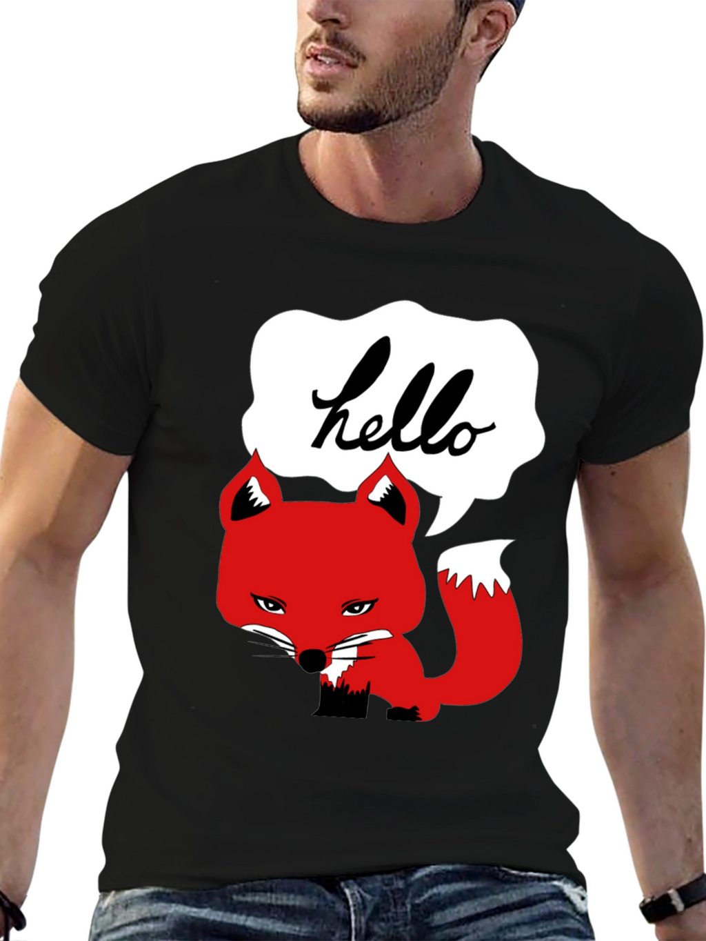 Hello Fox Graphic T-Shirt - Mens Black Tee