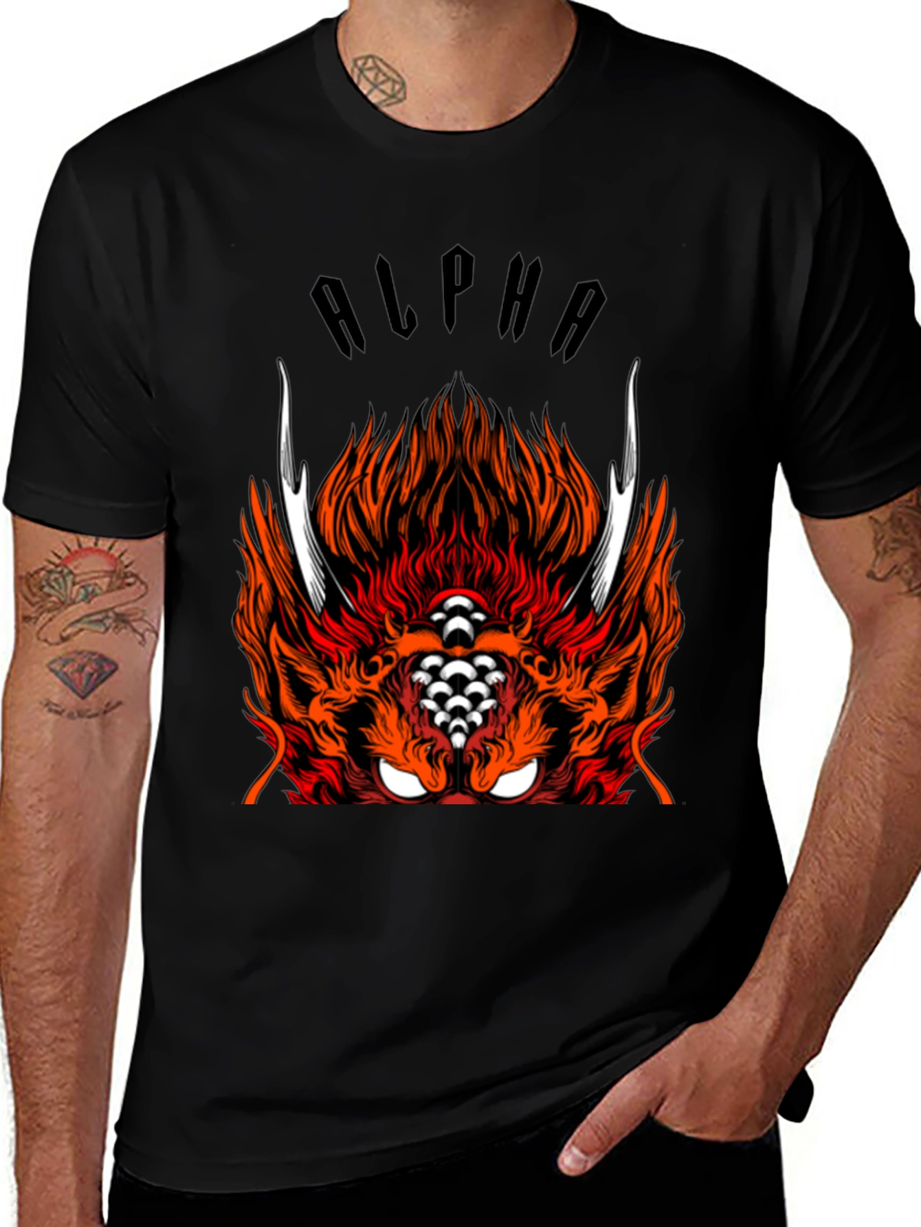 Alpha Dragon Graphic Tee - Stylish & Bold Black T-Shirt
