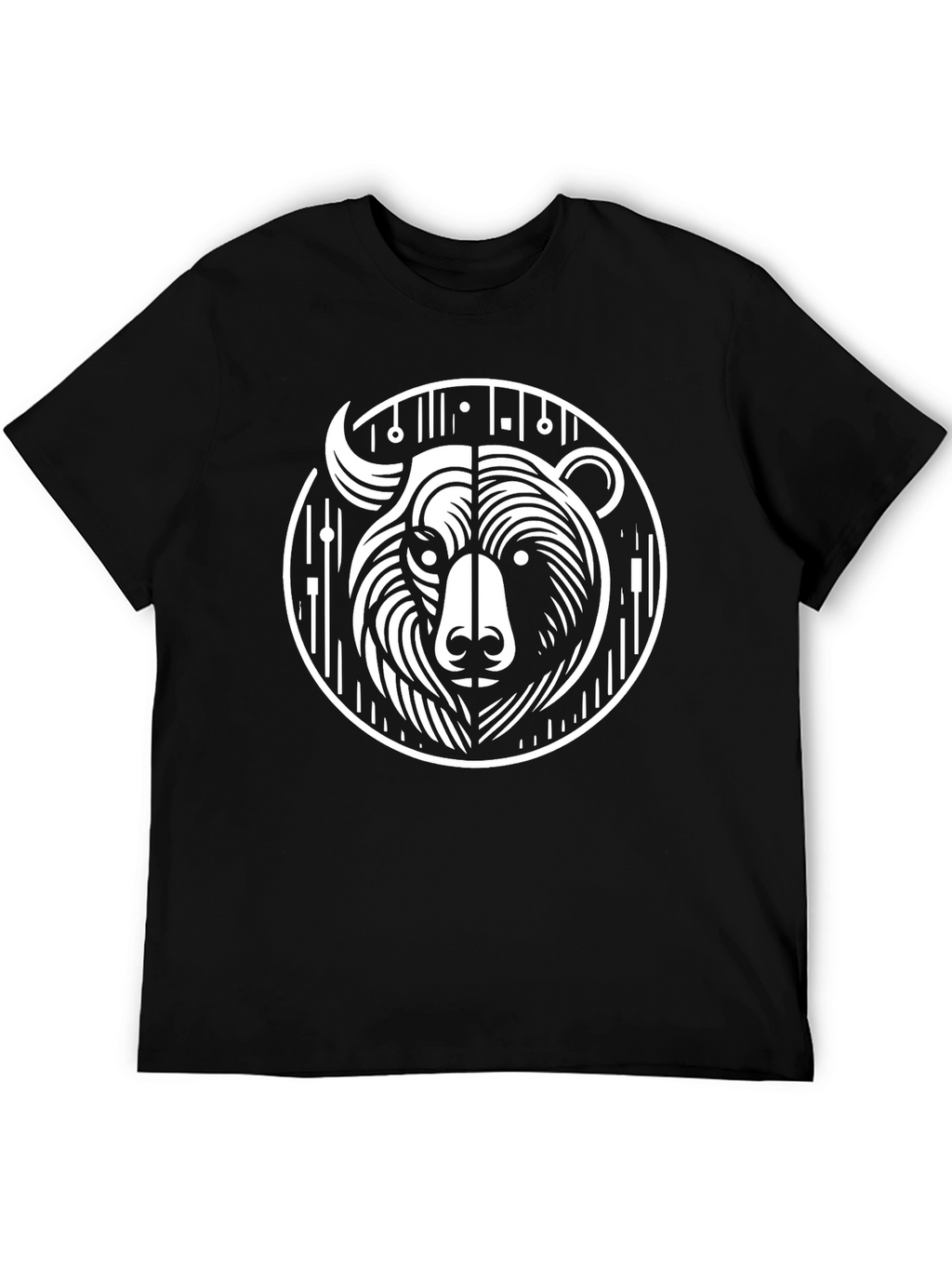 Black Graphic Tee - Abstract Bear Design
