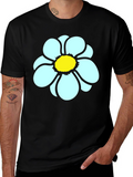 Daisy Flower Graphic Tee - Casual Black T-Shirt
