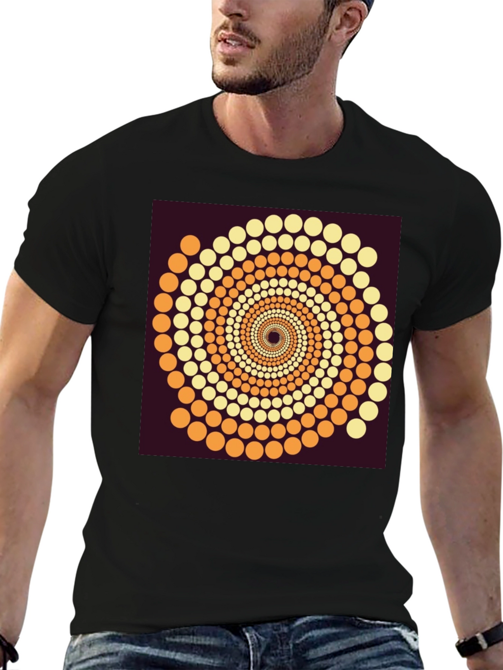 Abstract Dot Swirl Graphic Black T-Shirt
