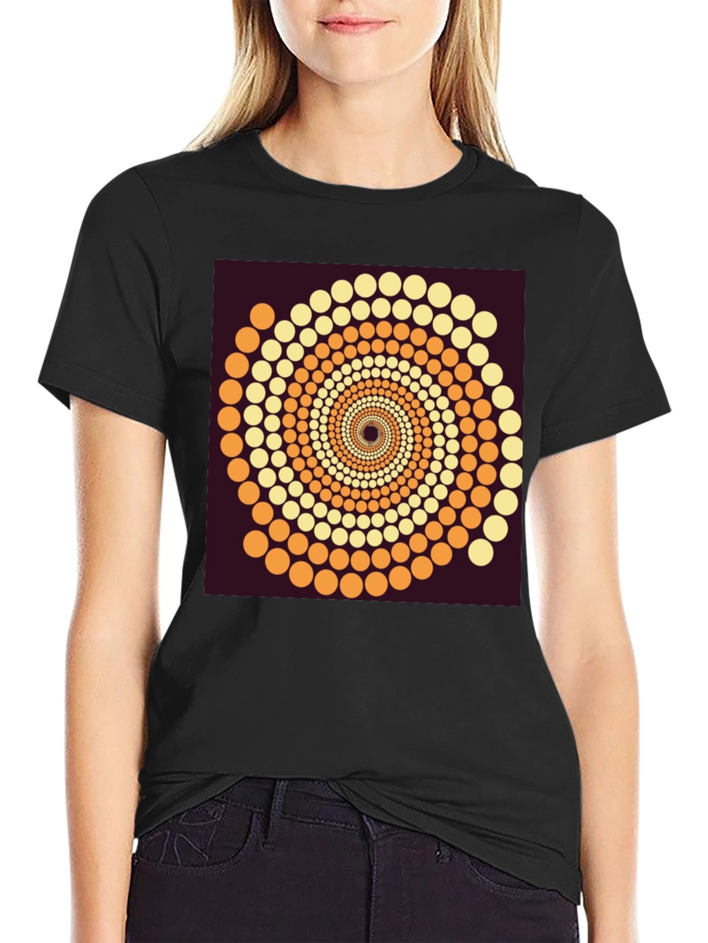 Abstract Dot Swirl Graphic Black T-Shirt