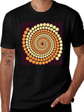 Abstract Dot Swirl Graphic Black T-Shirt