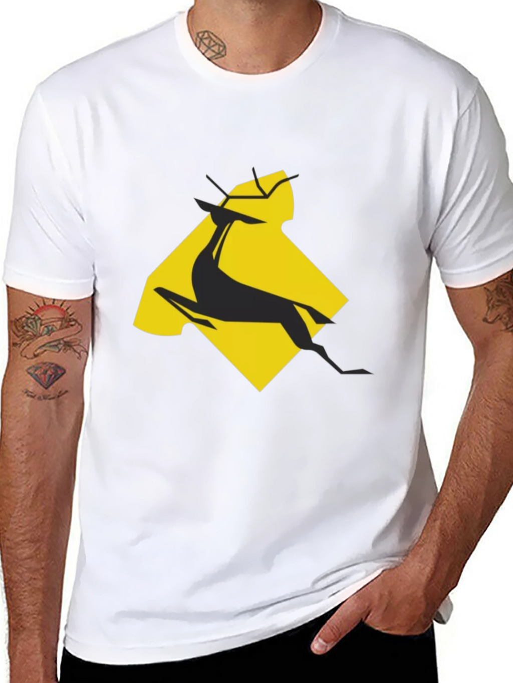 Geometric Gazelle Graphic Tee - Black