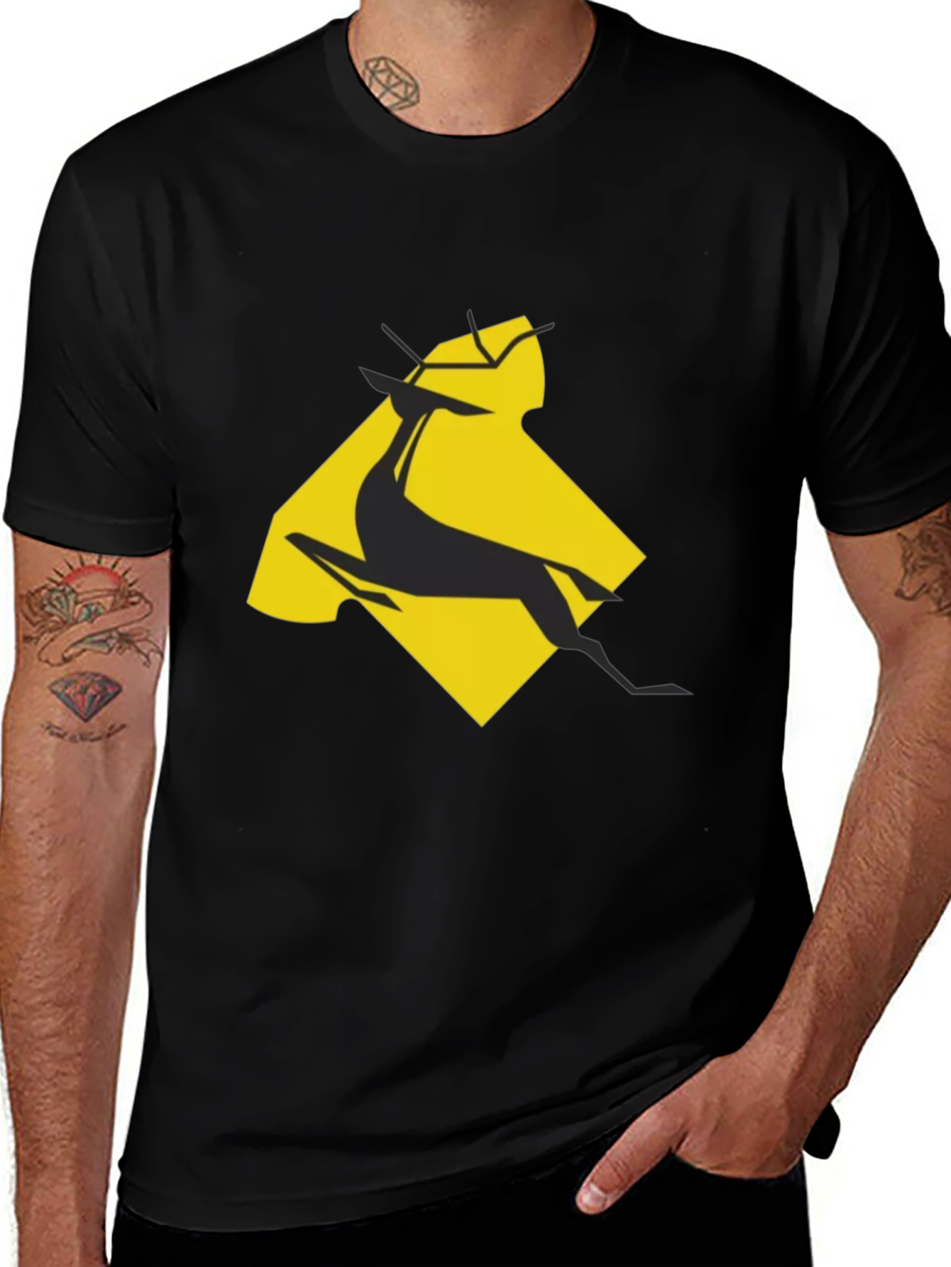 Geometric Gazelle Graphic Tee - Black