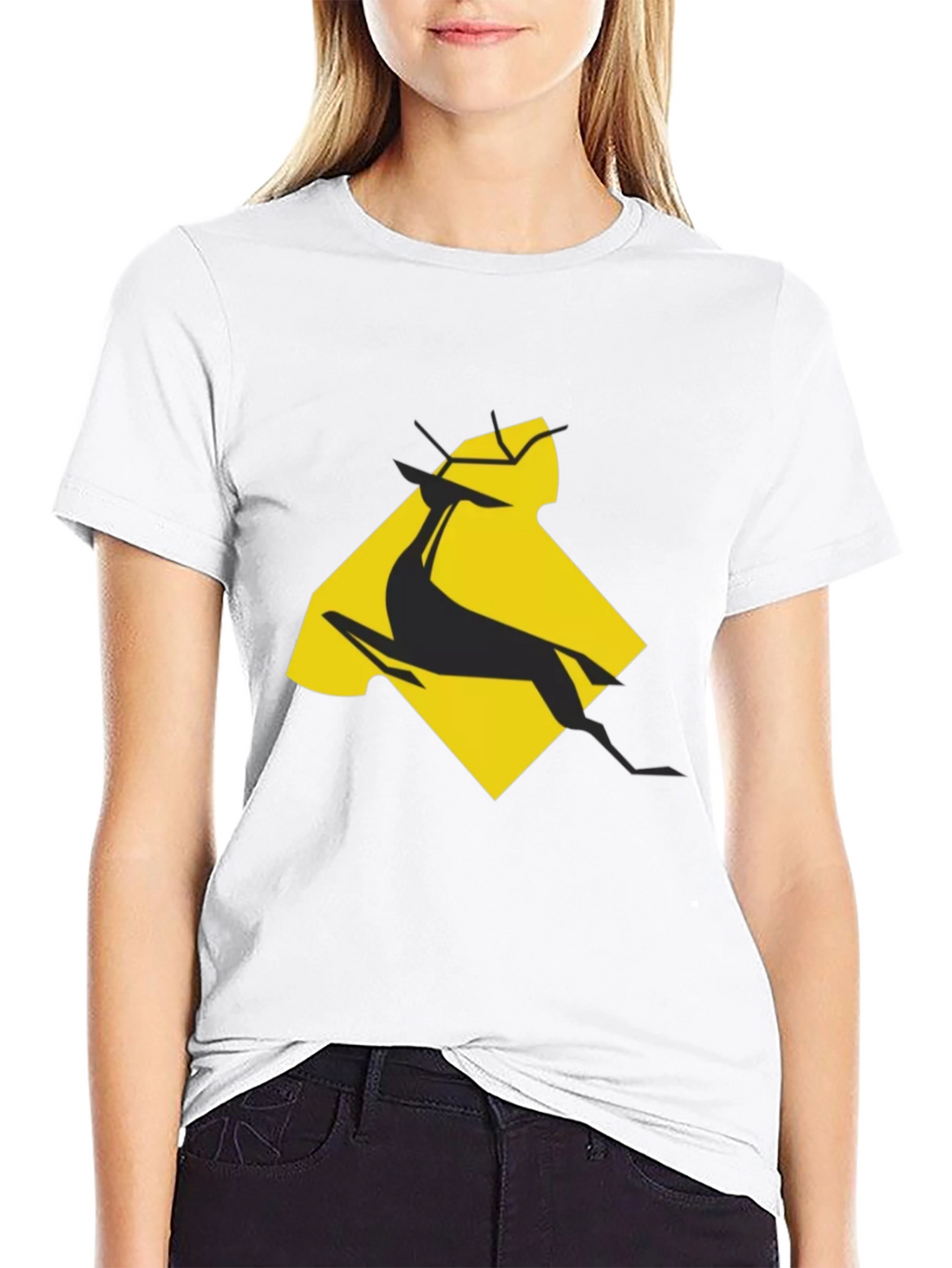 Geometric Gazelle Graphic Tee - Black