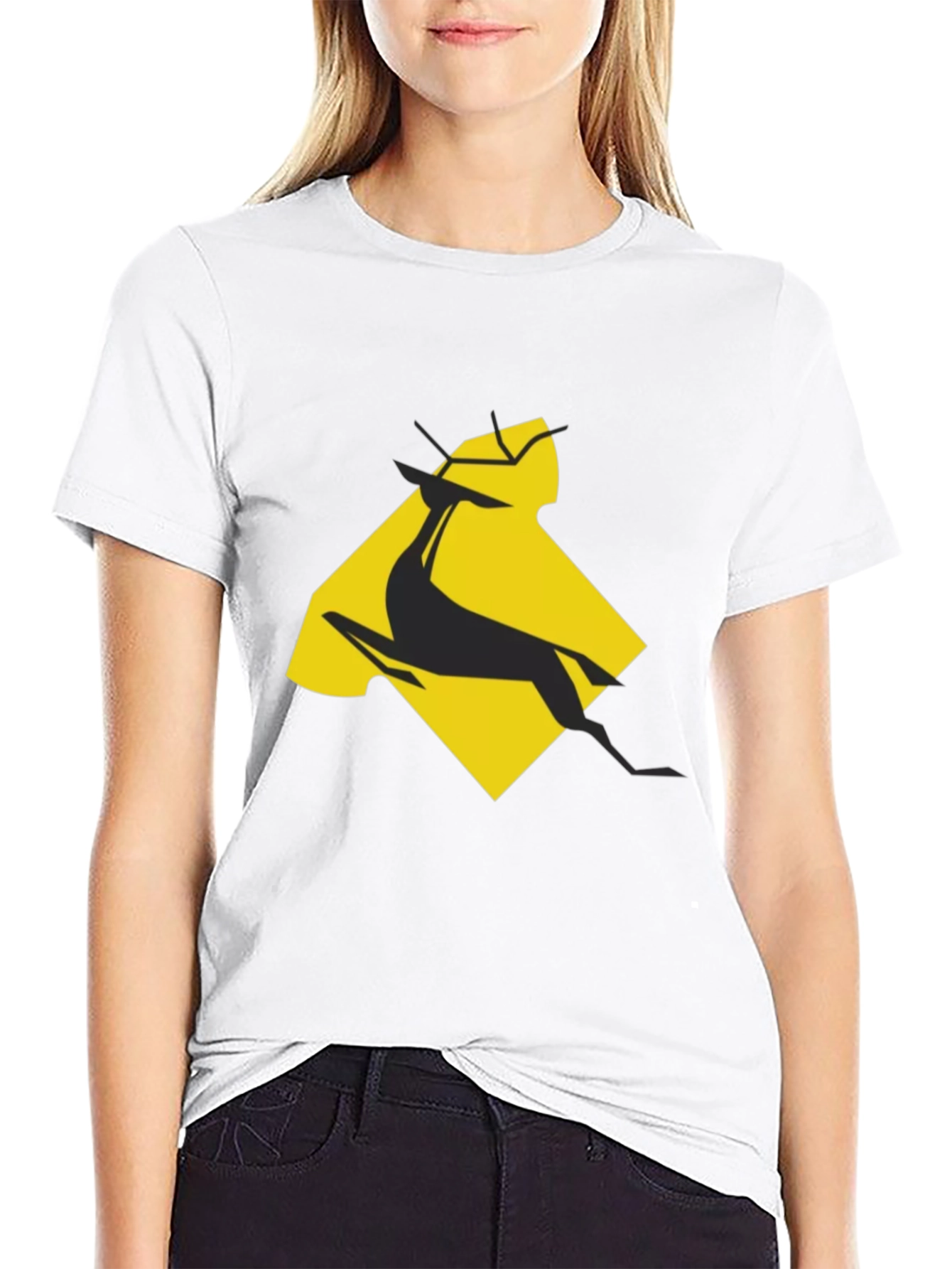 Geometric Gazelle Graphic Tee - Black