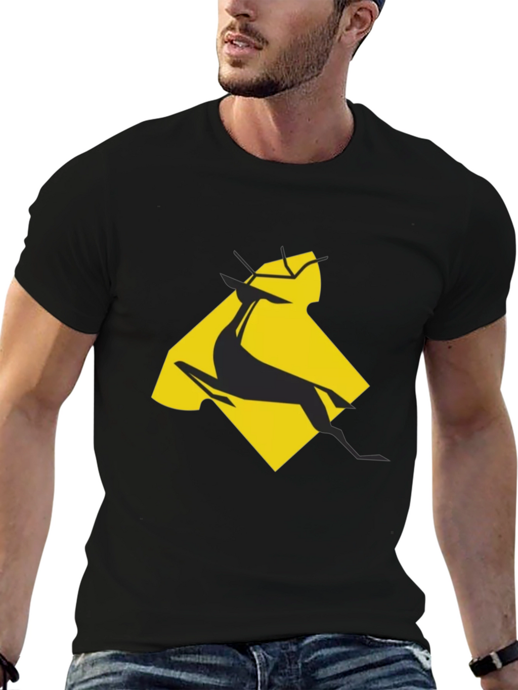 Geometric Gazelle Graphic Tee - Black