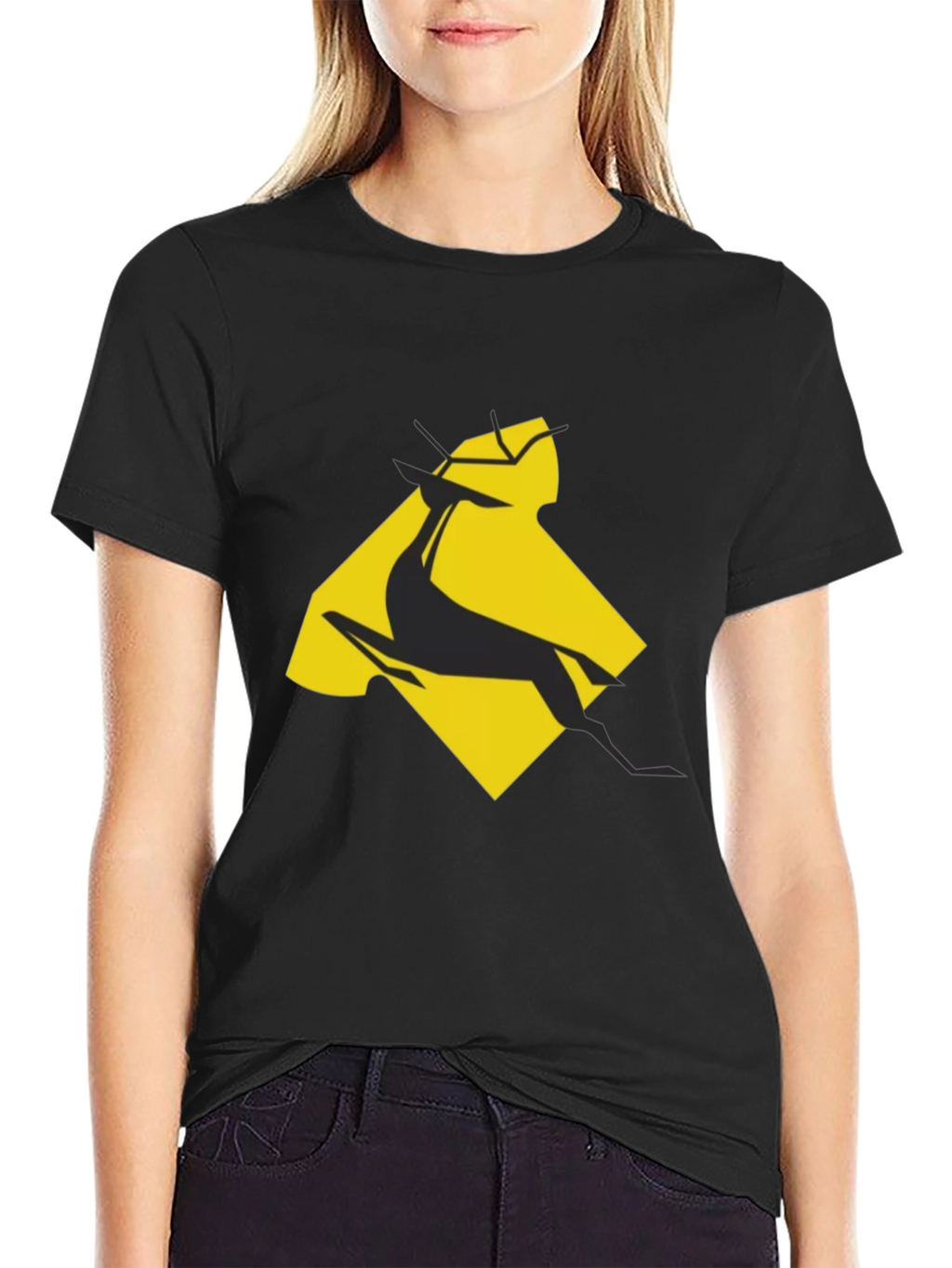 Geometric Gazelle Graphic Tee - Black