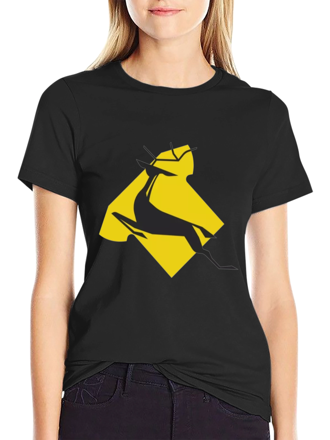 Geometric Gazelle Graphic Tee - Black