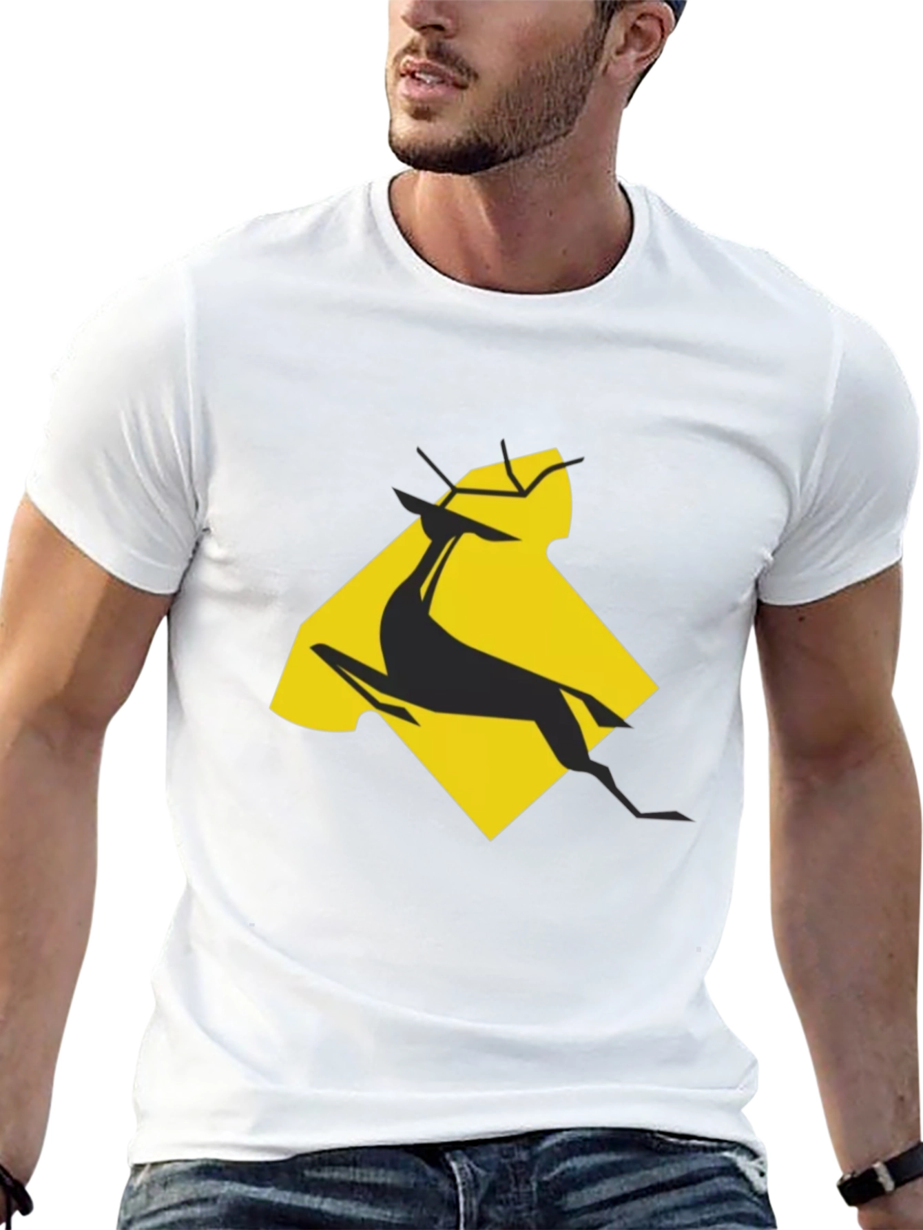 Geometric Gazelle Graphic Tee - Black